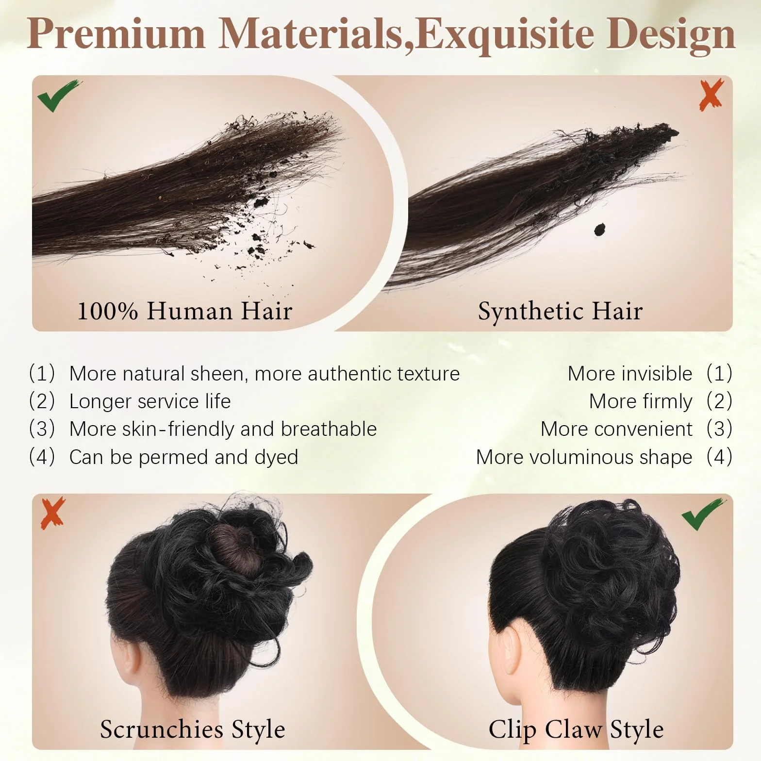 Sofeiyan Chignon en Cheveux Humains,Postiche Bouclé Messy Bun avec Pince,Extensions de Cheveux Bouclés Naturel Clip Bun pour Femmes, Clip in Claw Scrunchies(Blond Beige avec Reflets Blond Clair)