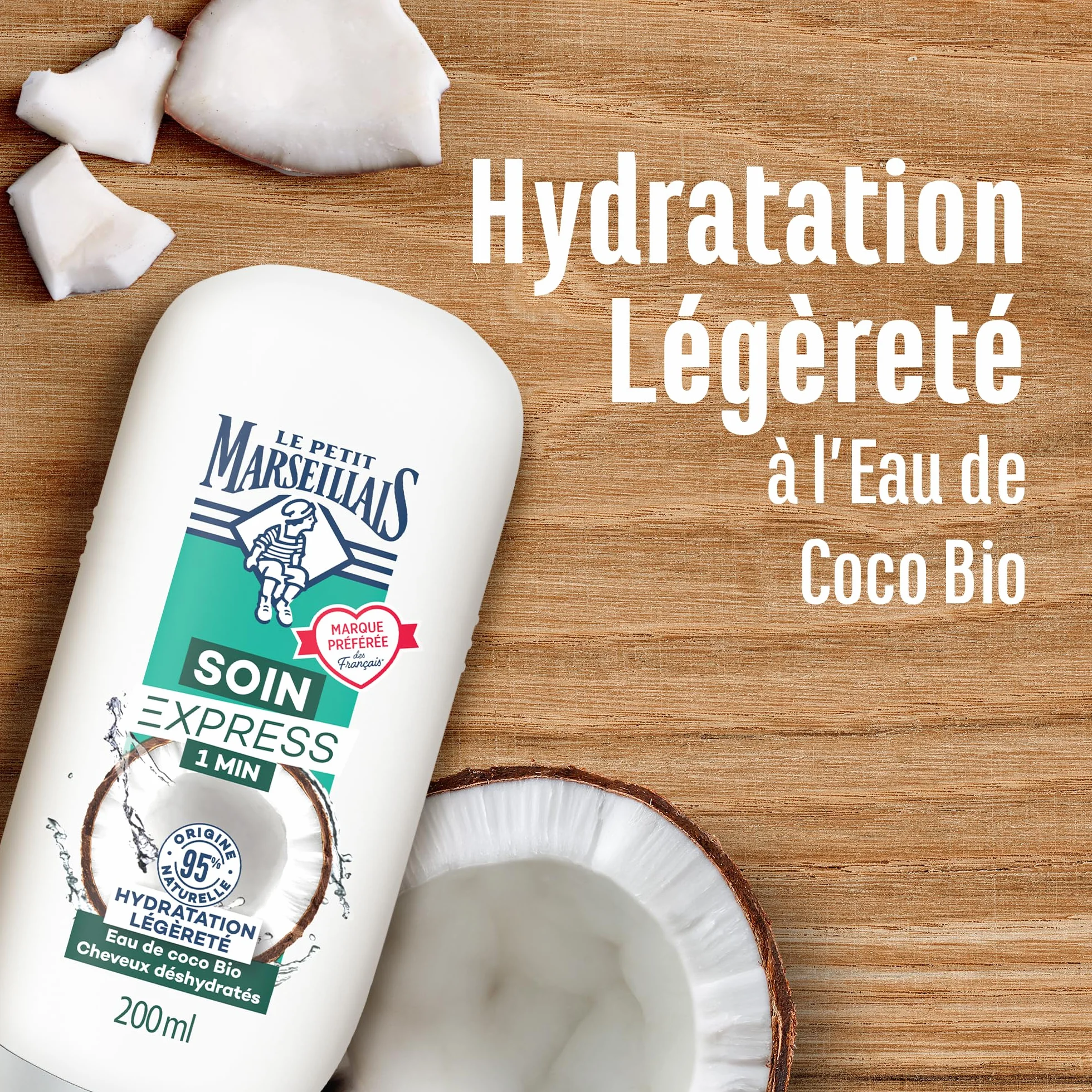 Le Petit Marseillais Après-shampooing Soin Express 1 Min Hydratation Légèreté Eau de Coco Bio 200 ml