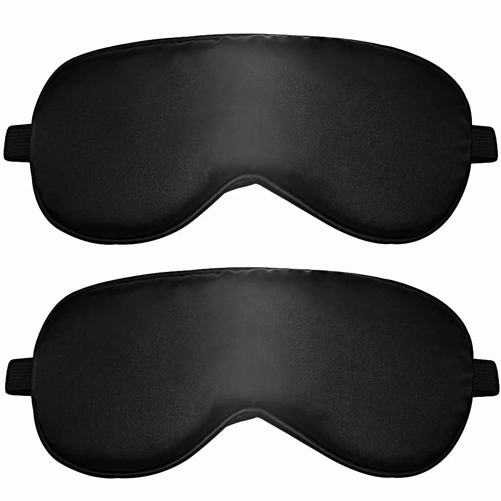 Lot de 2 Masque de Nuit en Soie Ultra-Douce Cache Yeux pour Dormir Anti-lumière avec Sangle Élastique Réglable Noir