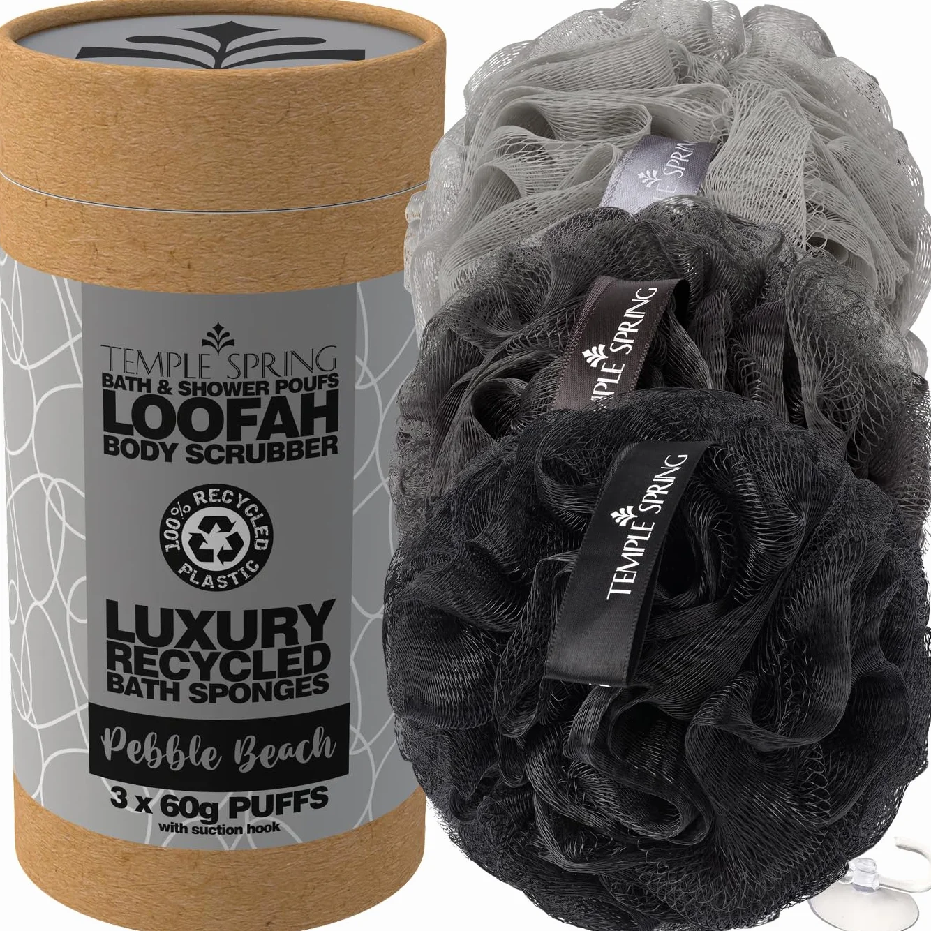 Fleur de Douche Recyclées Loofah Gommage Corps Eponge Exfoliante Luffa Djampe Gris