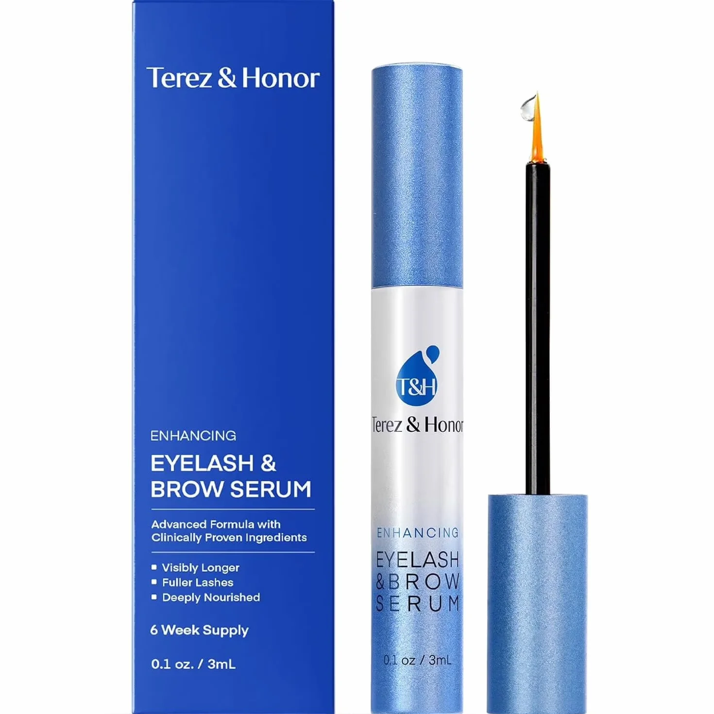 Terez & Honor Sérum Croissance Cils & Sourcils 3 mL - Sérum Fortifiant Testé Cliniquement pour des Cils Plus Longs, Plus Denses et Plus Épais - Fabriqué en Corée, Sans Hormones