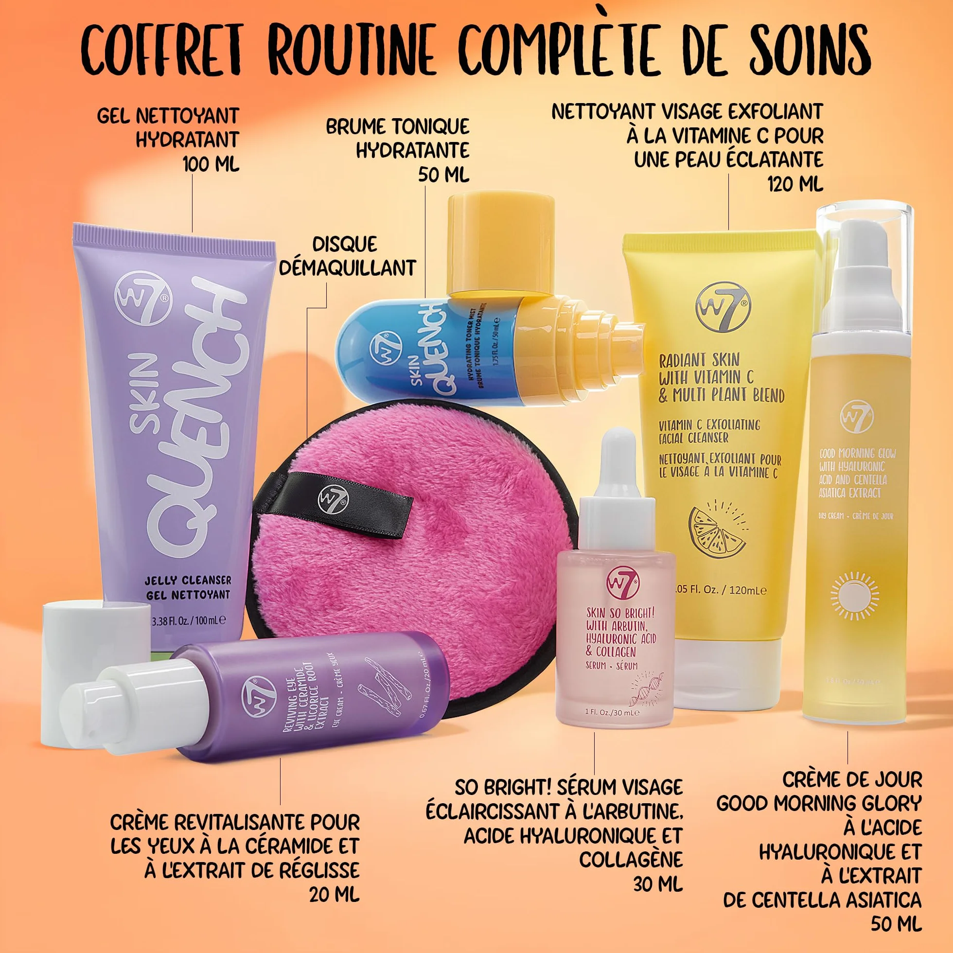 W7 Beauty Blast Skincare Secrets Coffret Cadeau | Crème de Jour, Sérum, Nettoyants, Brume, Crème Yeux, Lingettes
