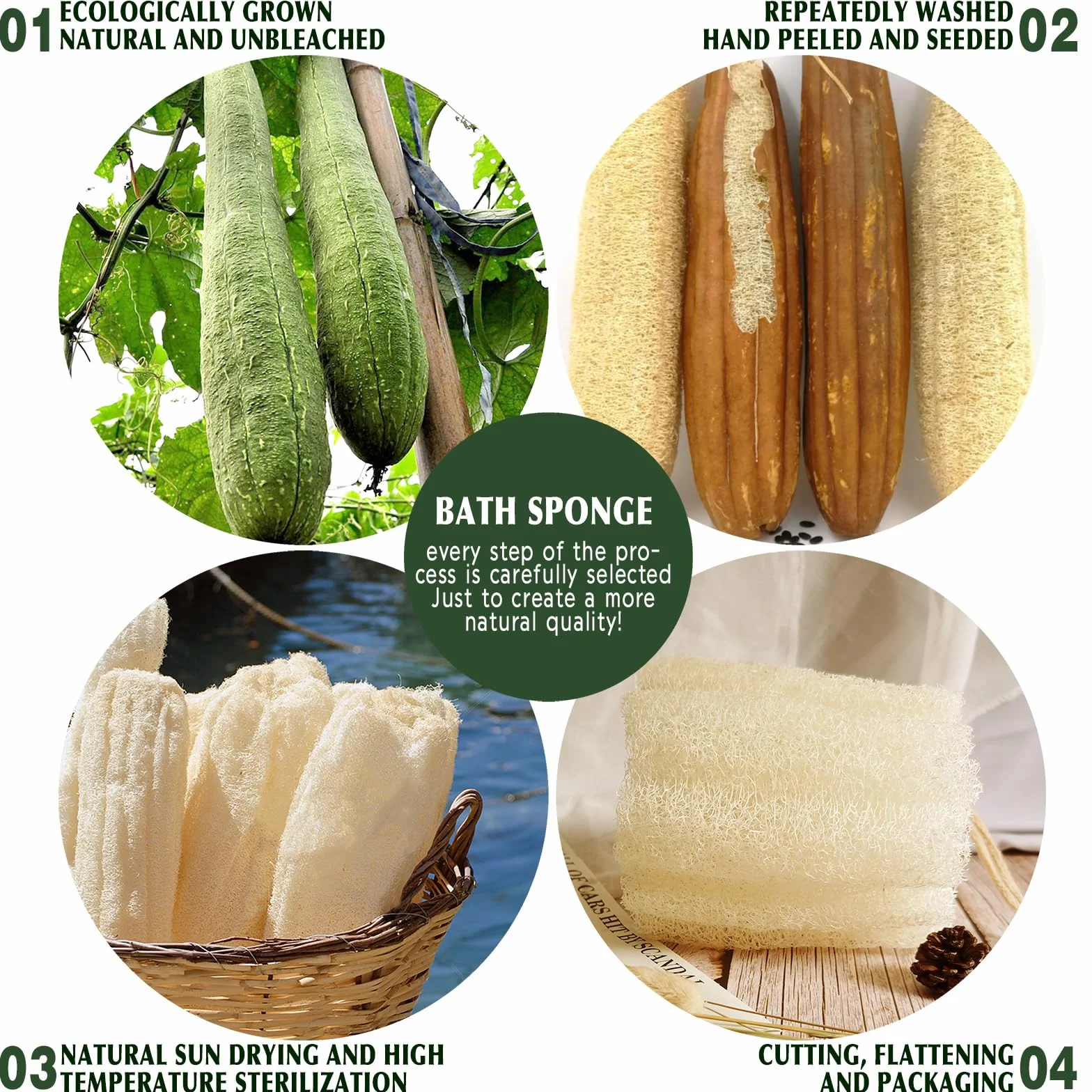 Eponge de douche naturelle Loofah exfoliante 5.5 pouces 3 packs