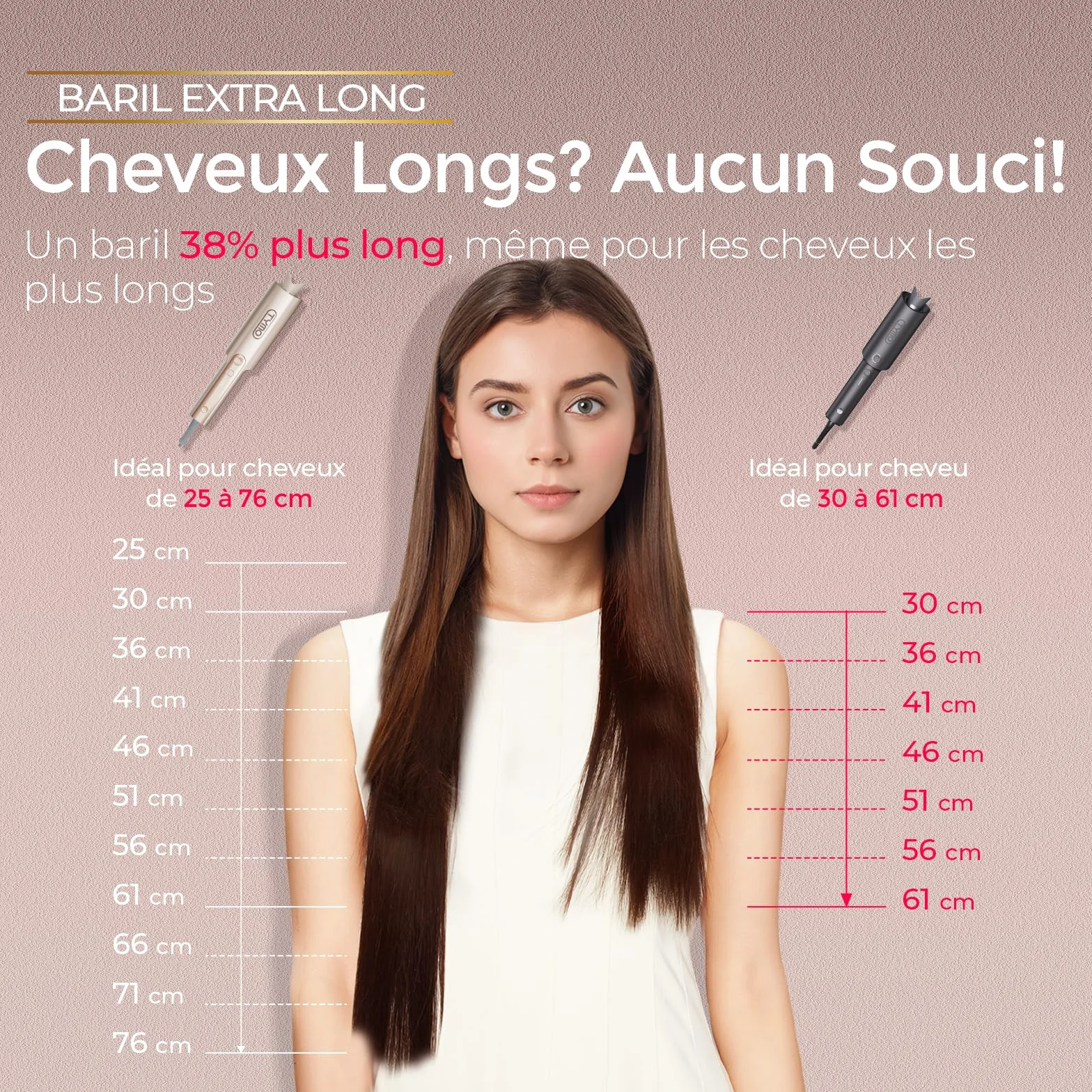TYMO Curlpro Plus Fer à Friser Automatique Grandes Boucles 25 mm Cheveux Longs Anti-Brûlure Or