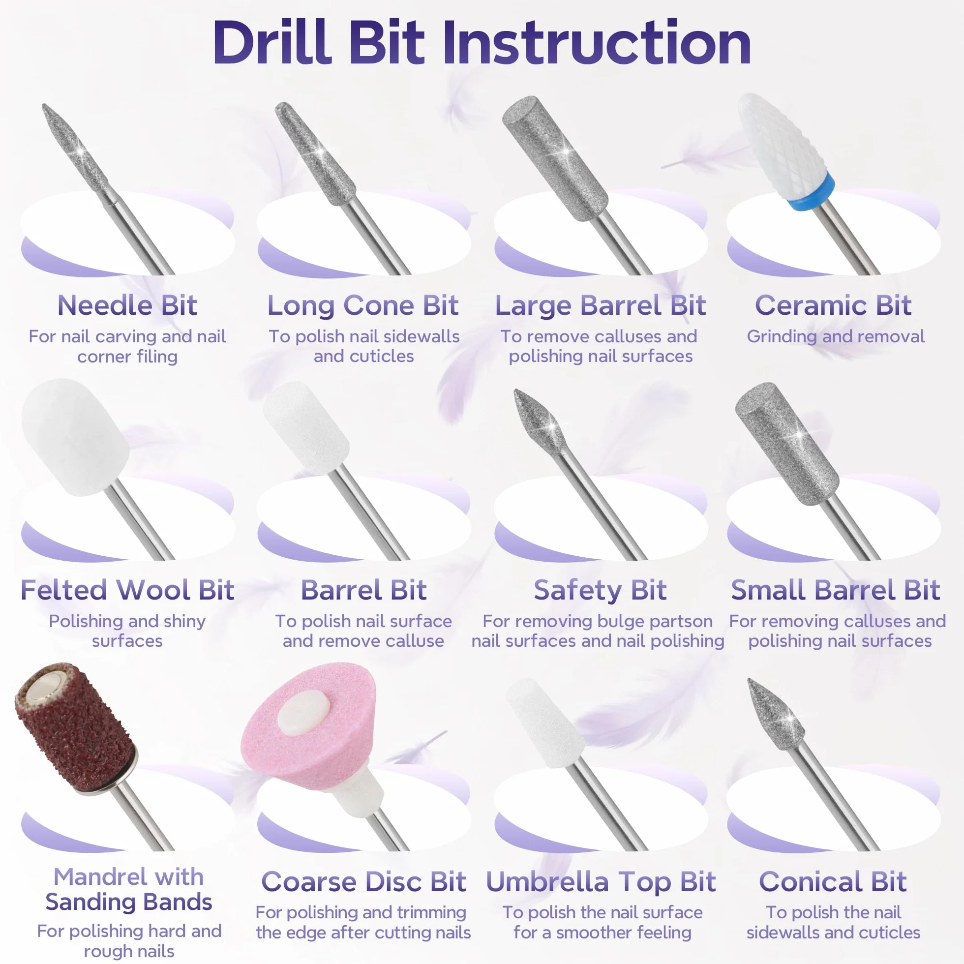 Ponceuse pour Ongles Professionnelle 35000 tr/min, Lime à Ongle Électrique Portable, 9 Vitesses Réglables, Kit Manucure Pédicure USB-C (Violette)