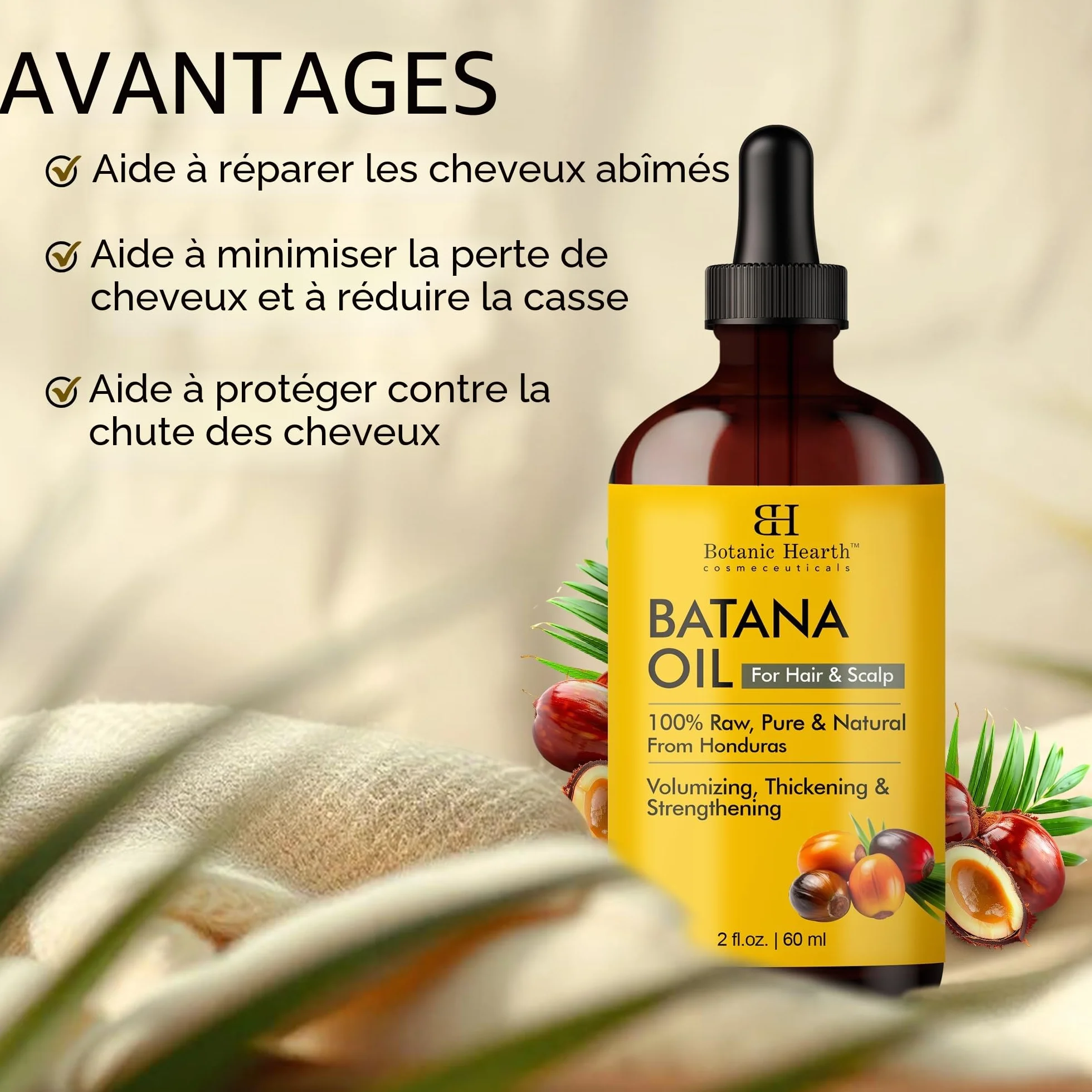 Botanic Hearth Dr Sebi Huile De Batana Pour Cheveux 100% Pure Naturelle Du Honduras 60 ml