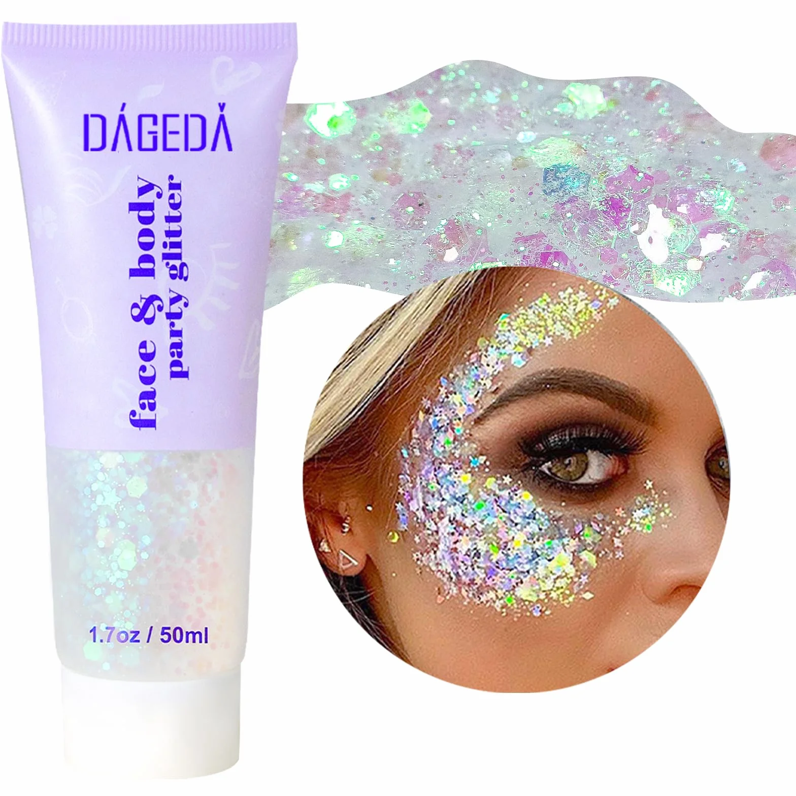 Prreal Body Glitter Gel 50ml Paillettes Visage Shimmer Liquide Fard Paupières Chunky Holographique Laser Poudre Festival 06 Blanche