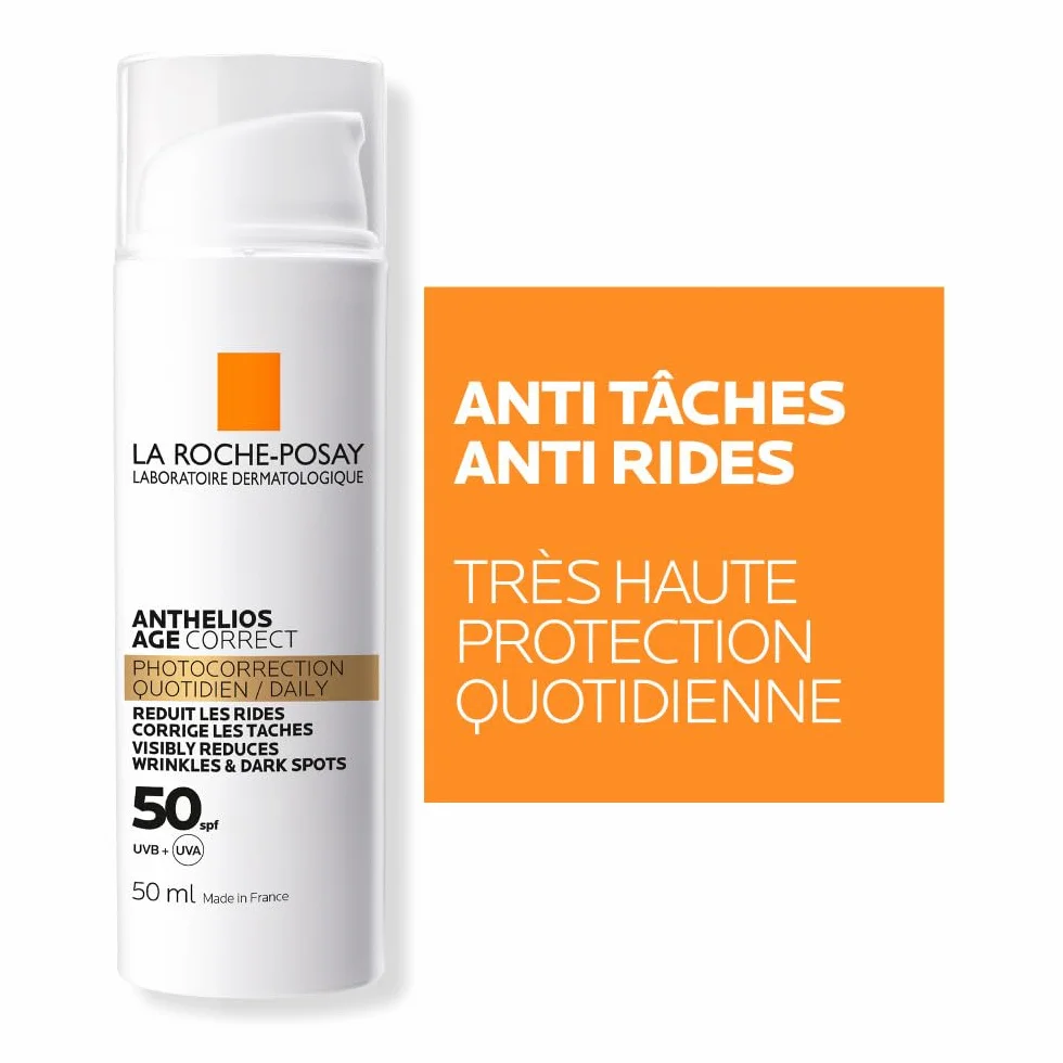 La Roche-Posay Anthelios Age Correct Crème Solaire SPF 50 Visage Anti-rides Anti-taches Sans Parfum Acide Hyaluronique