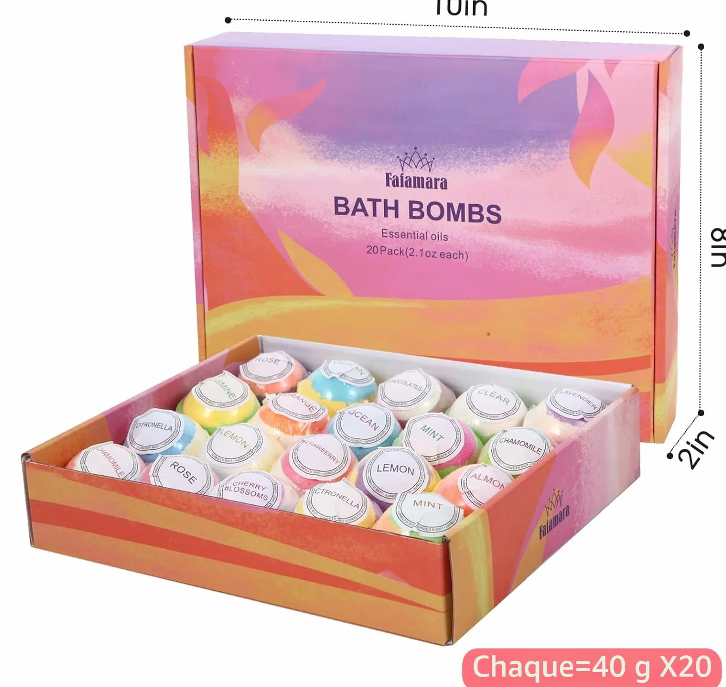 Bombes de bain moussantes biologiques Fafamara - Lot de 20 boules pétillantes relaxation et stress