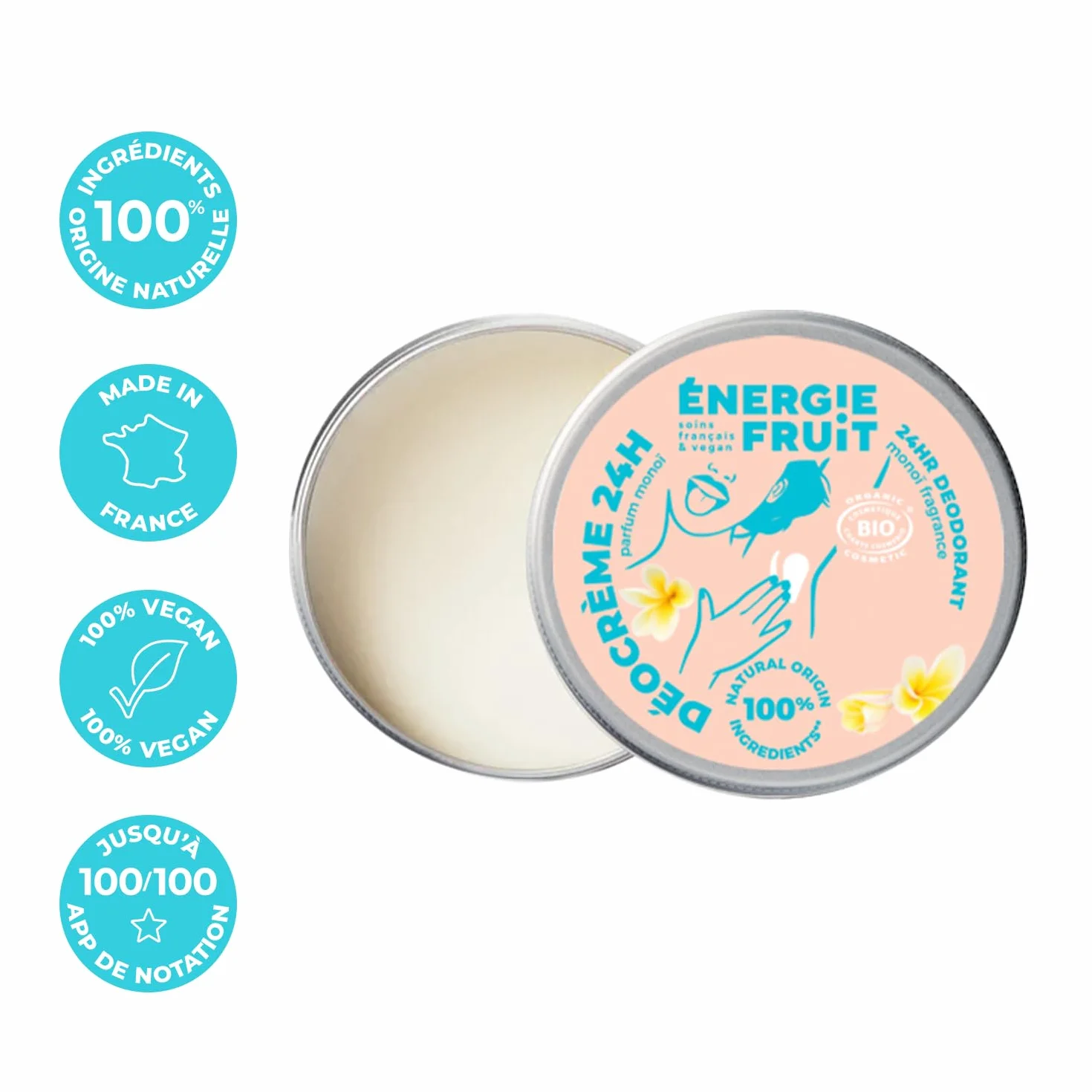 ENERGIE FRUIT Déocrème Déodorant Crème 100% Naturel Parfum Monoï BIO ECOCERT 45g