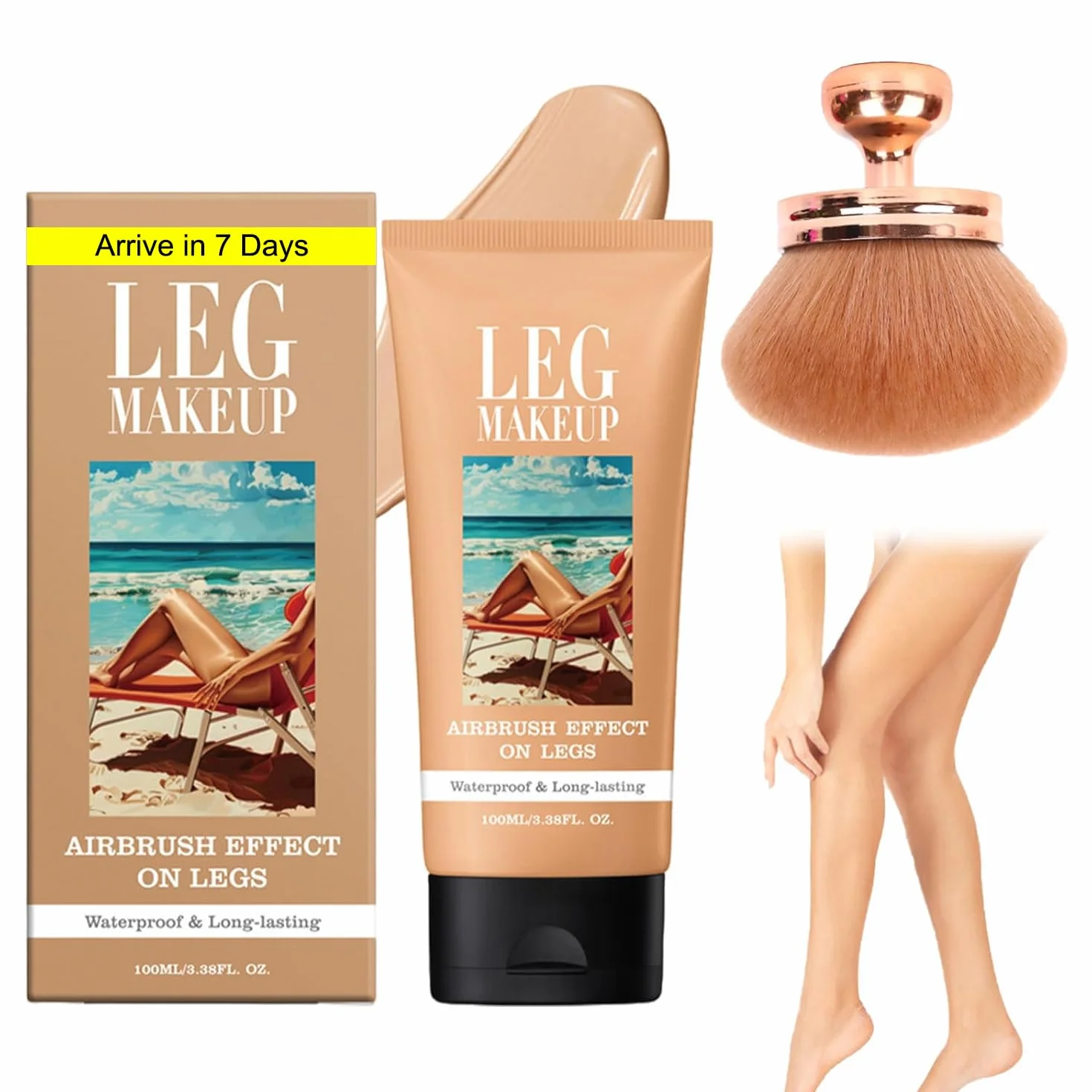 Fond de Teint Jambes Waterproof Leg Makeup with Brush Body Coverage Perfector Long-Lasting Sweat-Proof Coverage Concealer (#2)