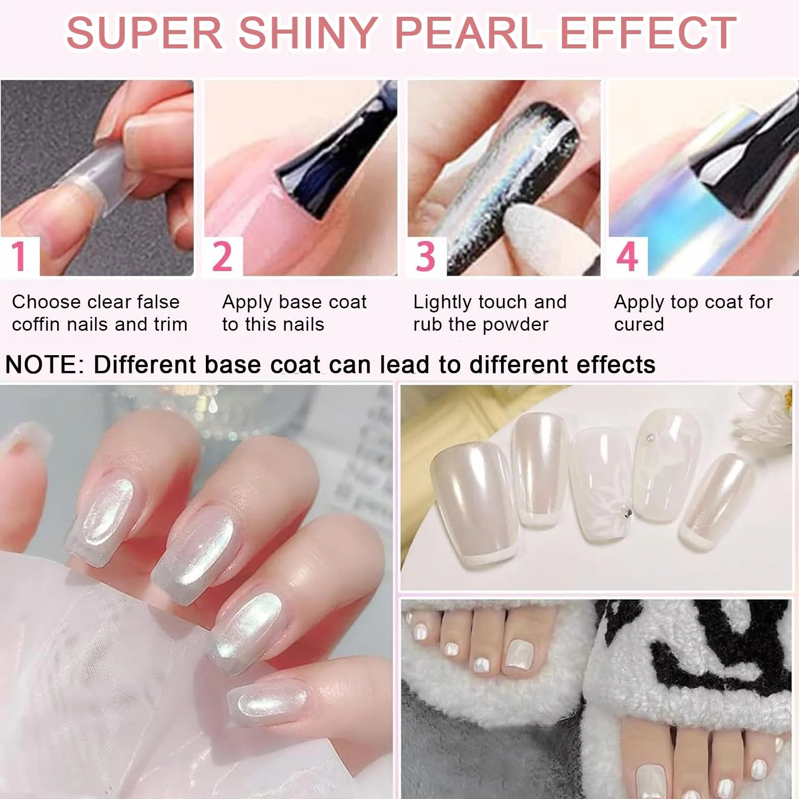 Poudre Chrome Ongle 8 Couleurs, Poudre Nacrée Effet Perle Holographic Nail Art Miroir Pigment DIY Design Chromé