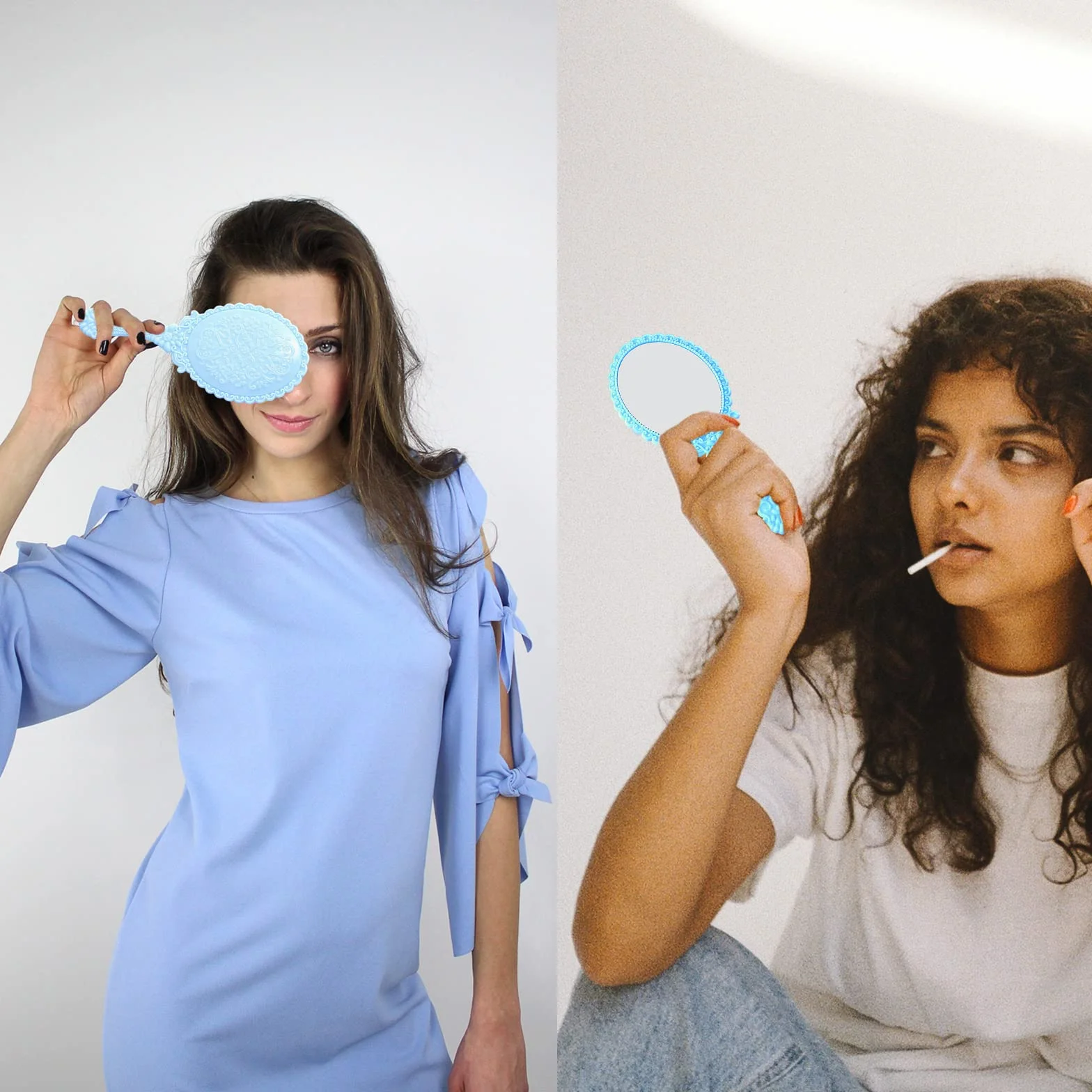 Miroir Coiffeur Petit Miroir Main Ovale avec Poignée Cosmétique Rose Vert Bleu