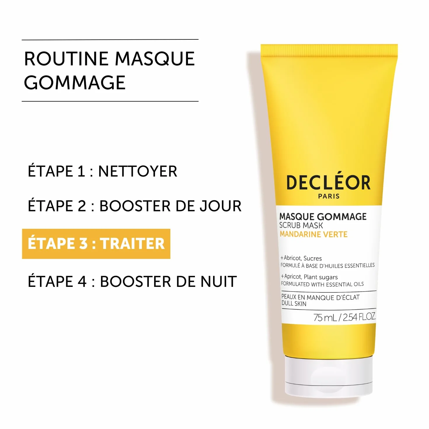 Decléor Masque Gommage Mandarine Verte pour l’Éclat, Masque Exfoliant Visage 2-en-1 avec Noyaux d’Abricot pour Lisser le Grain de Peau et Raviver l’Éclat