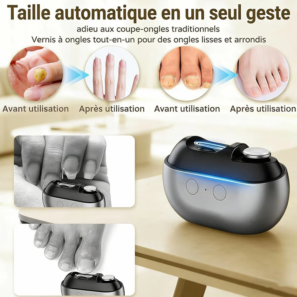 2026 Coupe Ongle Electrique pour Pieds et Main, Coupe Ongles Electrique 3 en 1 avec LED pour Ongles Durs/Épais et Finition Précise, Adulte & Senior, Silencieux et Sans Douleur (Grau)