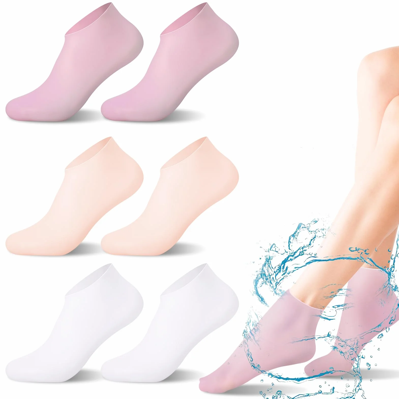 Chaussettes en silicone hydratantes pour pieds secs et fissurés, EU 35-38, Lot de 3 paires