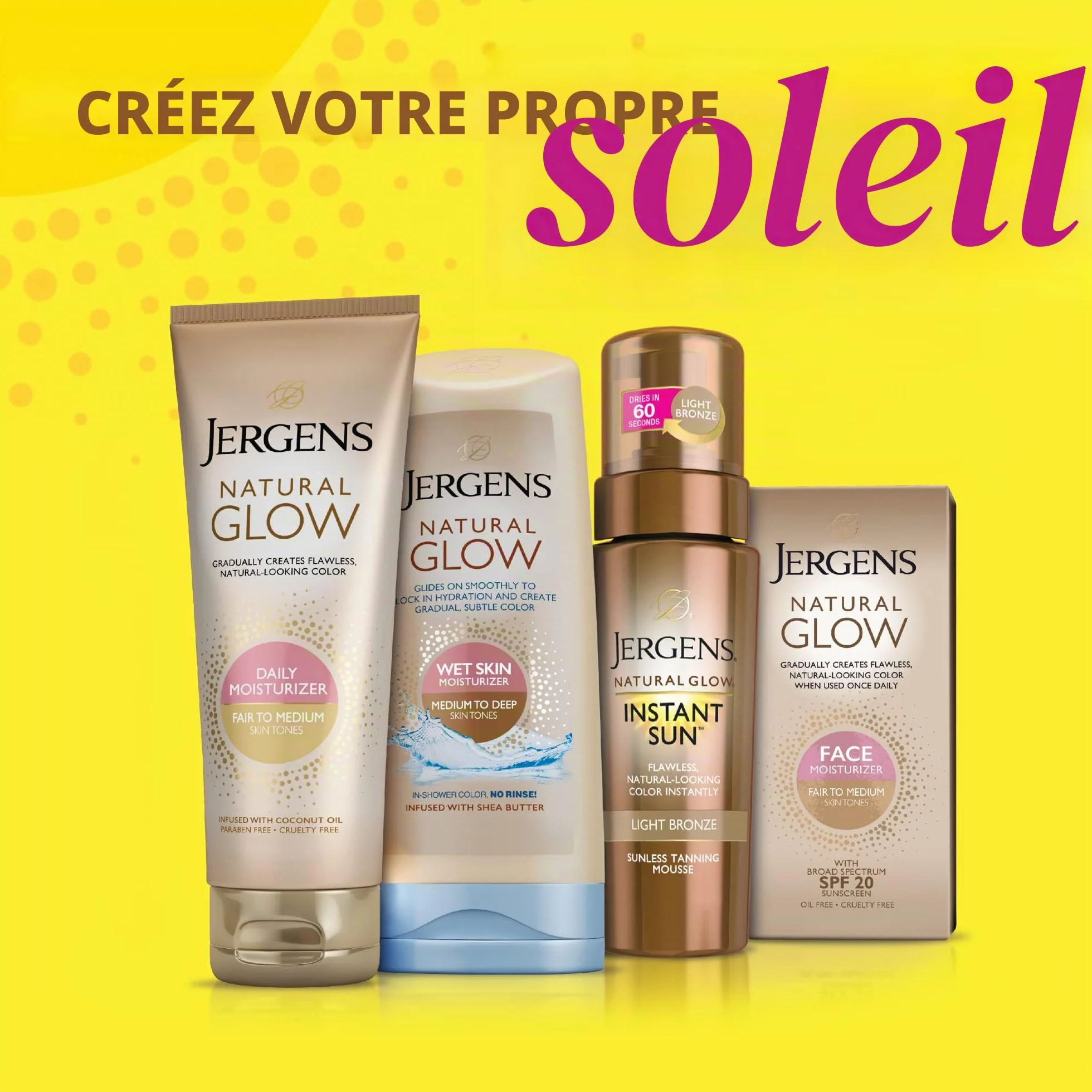 Jergens Natural Glow Hydratant sous la douche, teint moyen à bronzé, lotion pour la peau humide de 7,5 onces, scelle l'hydratation avec une couleur progressive et impeccable