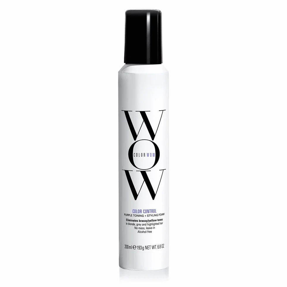 COLOR WOW Contrôle de la couleur + mousse tonifiante pour cheveux blonds – Élimine l'orange et le laiton ; pas de taches ; sans alcool ; mousse tonifiante teintée violette éclaircit les cheveux en une