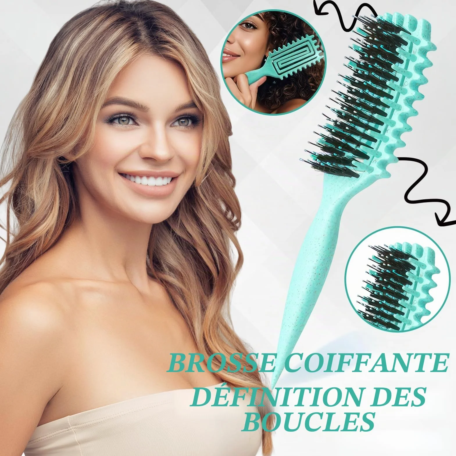 Brosse à cheveux antistatique démêlage doux poignée ergonomique vert