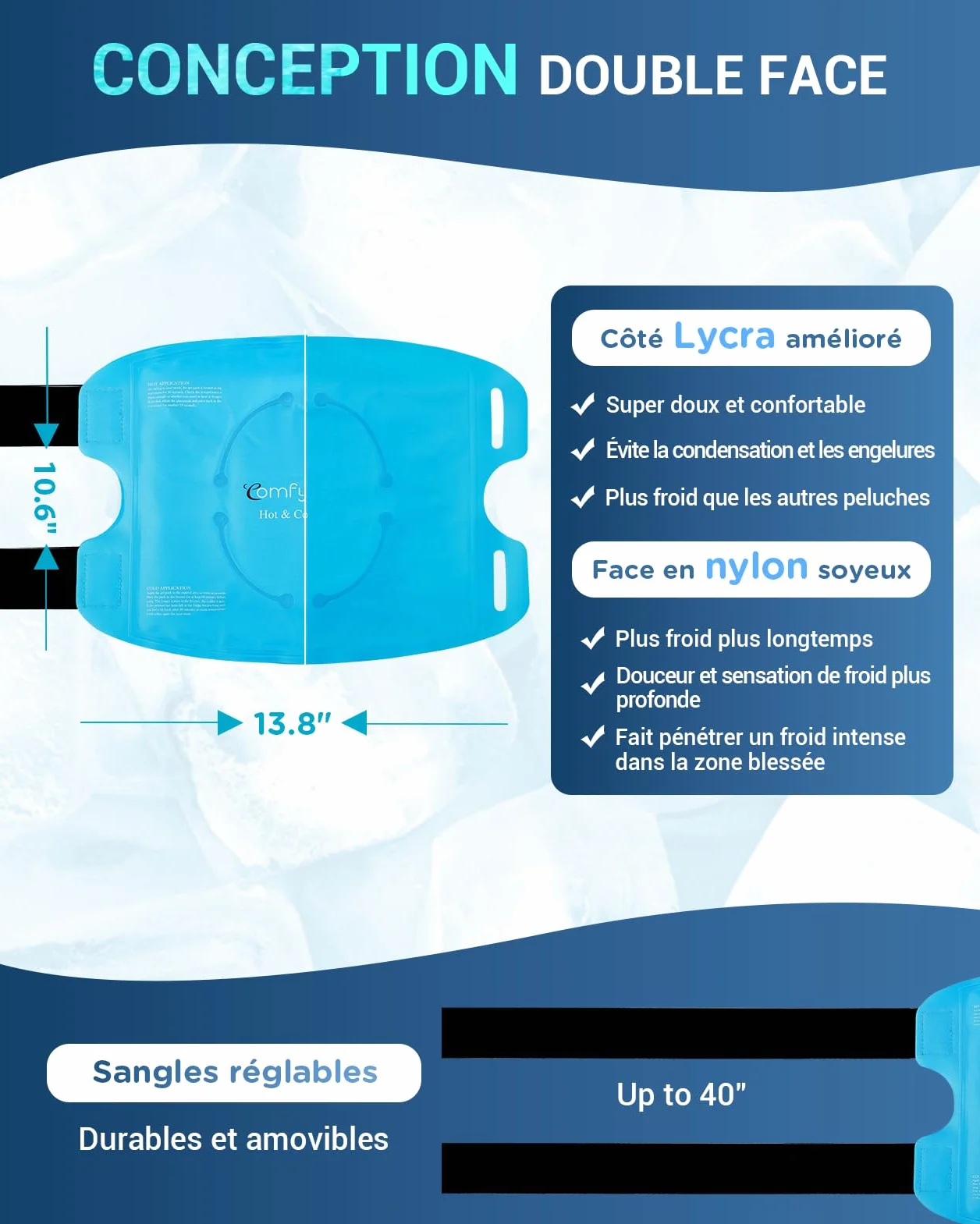 Comfytemp Poche de Glace pour Genou Réutilisable, Thérapie Chaud et Froid pour Chirurgie Remplacement Genou, Soulager Douleur