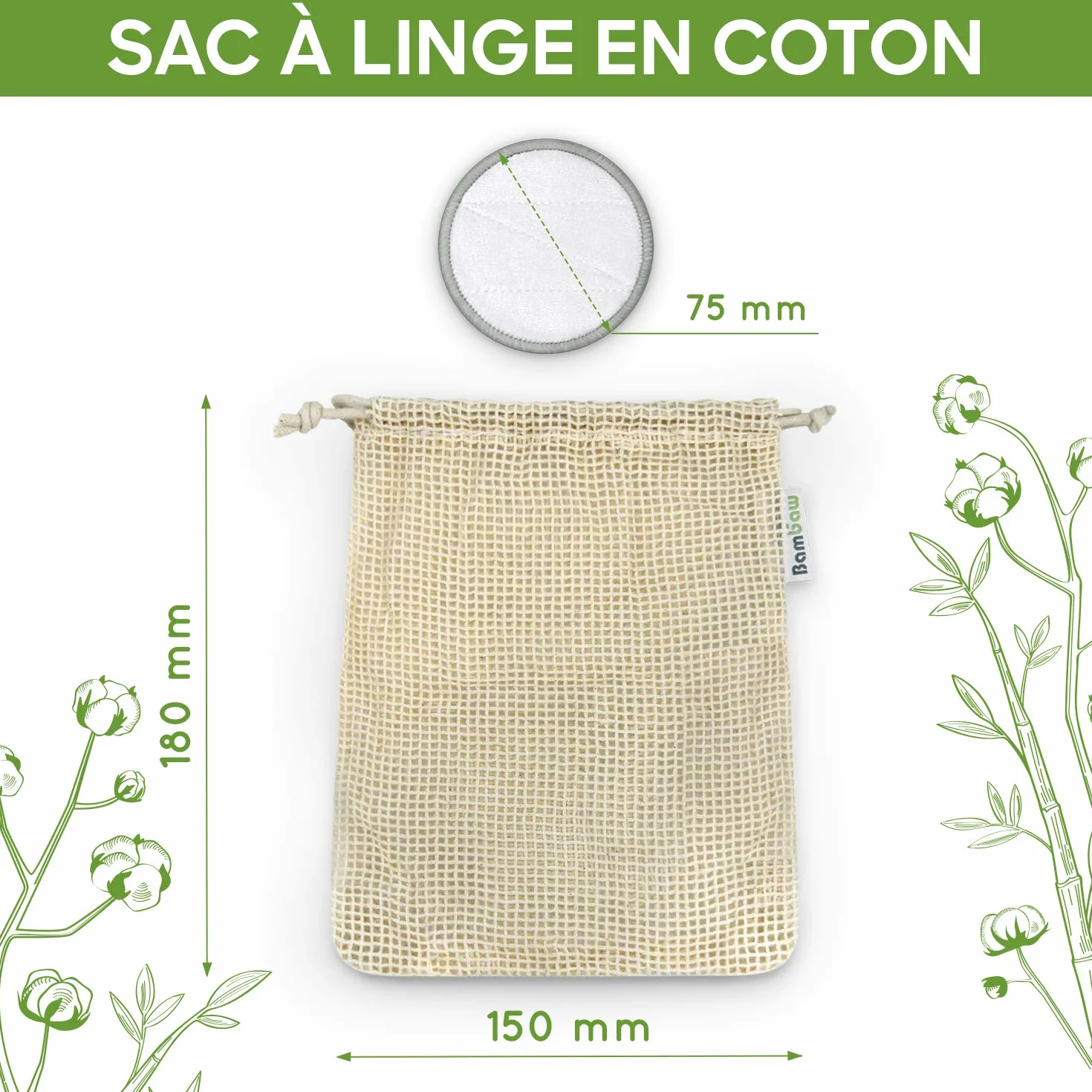 Bambaw Disques Démaquillants Lavables Lot de 22 avec Sac de Rangement