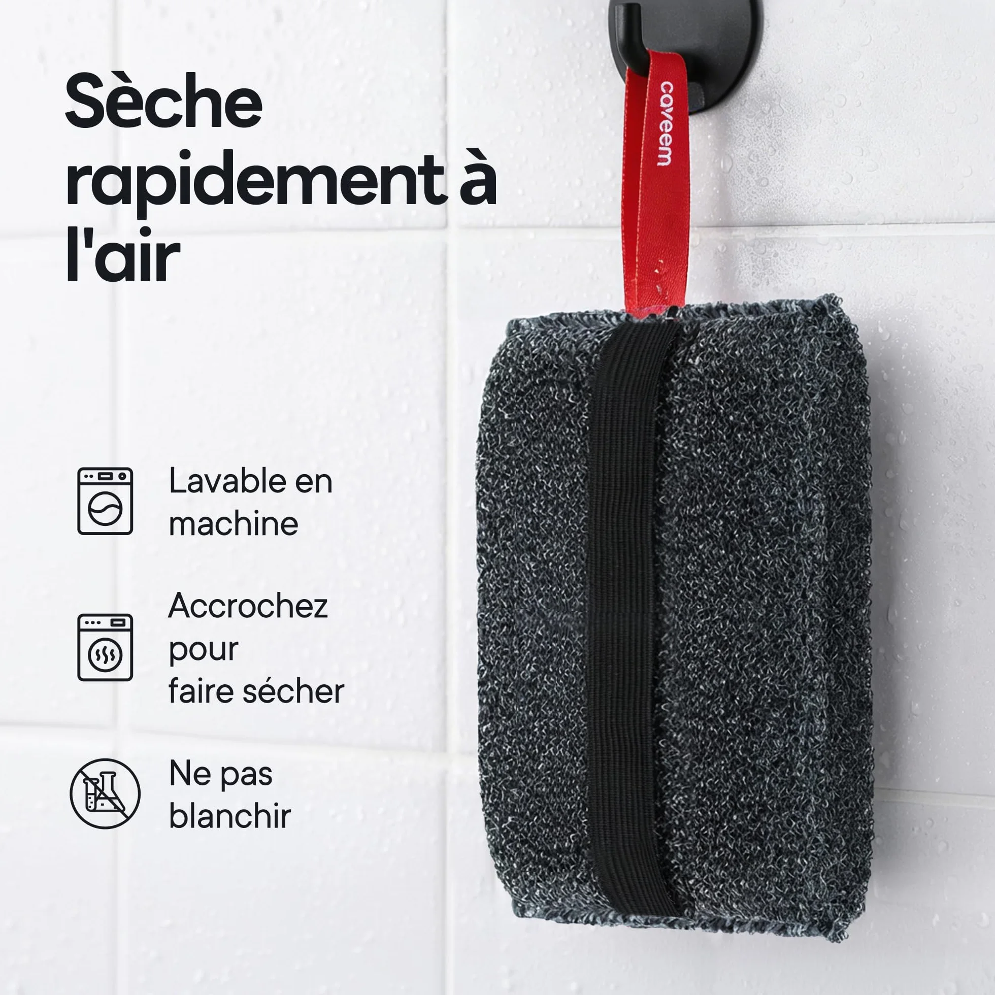 CAVEEM Éponge Exfoliante Corps Double Face Fibres Épaisses Lot de 2 Gris Foncé