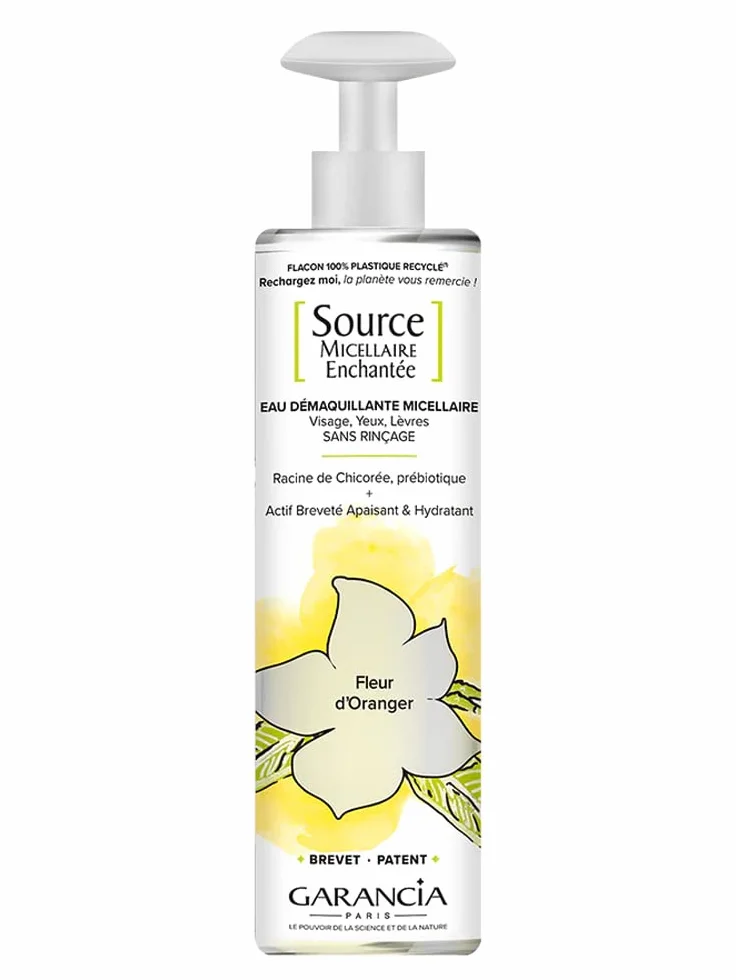 Garancia Source Micellaire Enchantée Eau Démaquillante 5en1 Oranger 400ml | Actif breveté et prébiotique de chicorée. Démaquille, nettoie, apaise, hydrate et illumine, fragrance Fleur d'Oranger