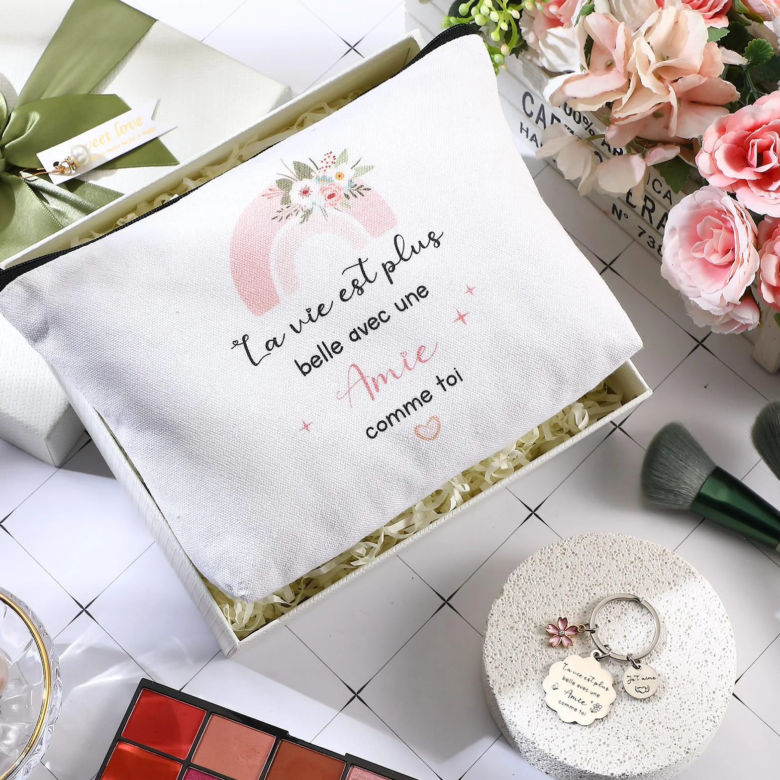 Jadive Porte-Clés Amie Trousse de Maquillage Sac à Cosmétiques avec Fermeture Éclair