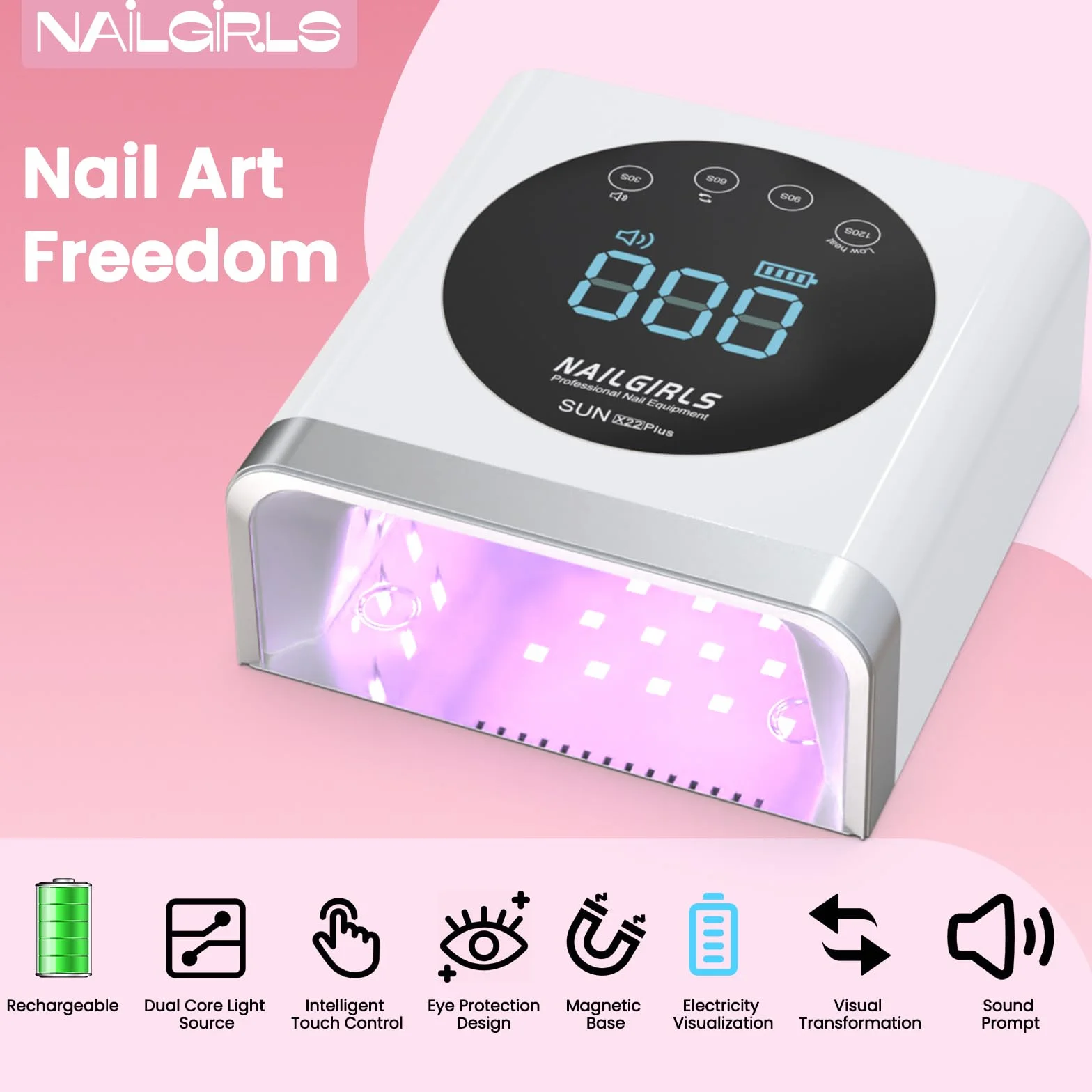 NAILGIRLS 150W Lampe à Ongles UV LED Sans Fil-Machine à Ongles Professionnelle de Salon à Durcissement Rapide avec 36 perles, Rechargeable pour L'utilisation à la Maison et au Salon