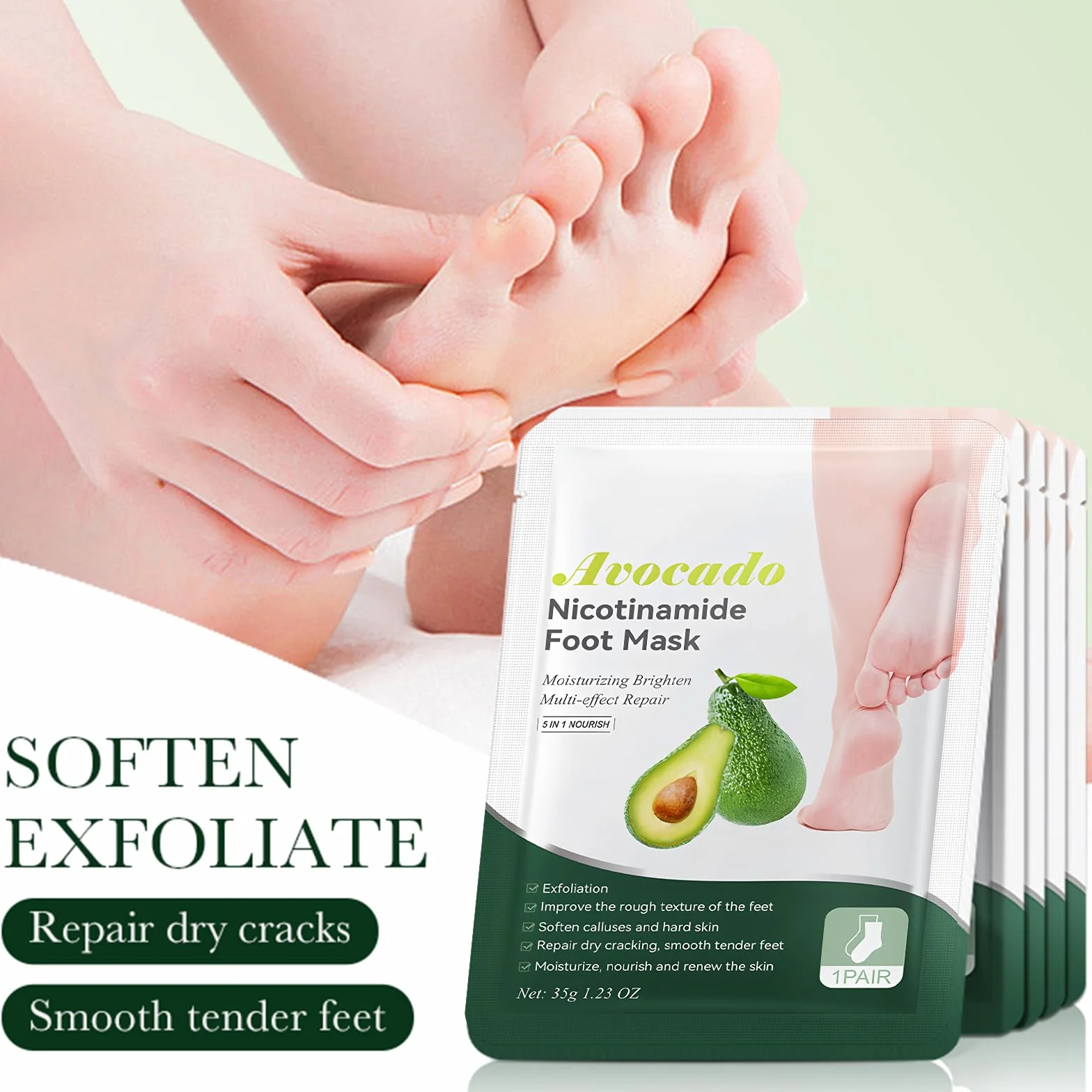 Masques Pieds Avocat Niacinamide Soin Hydratant Intense Pieds Secs Gercés