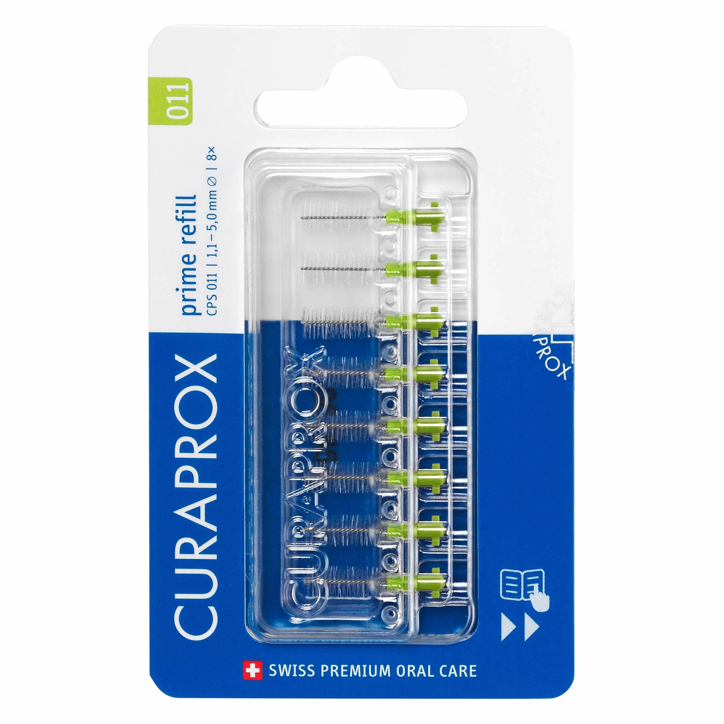Curaprox CPS 011 Prime-ISO Taille 3 Vert Brossette Interdentaire Pack de 8 Filaments Ultra-Fins