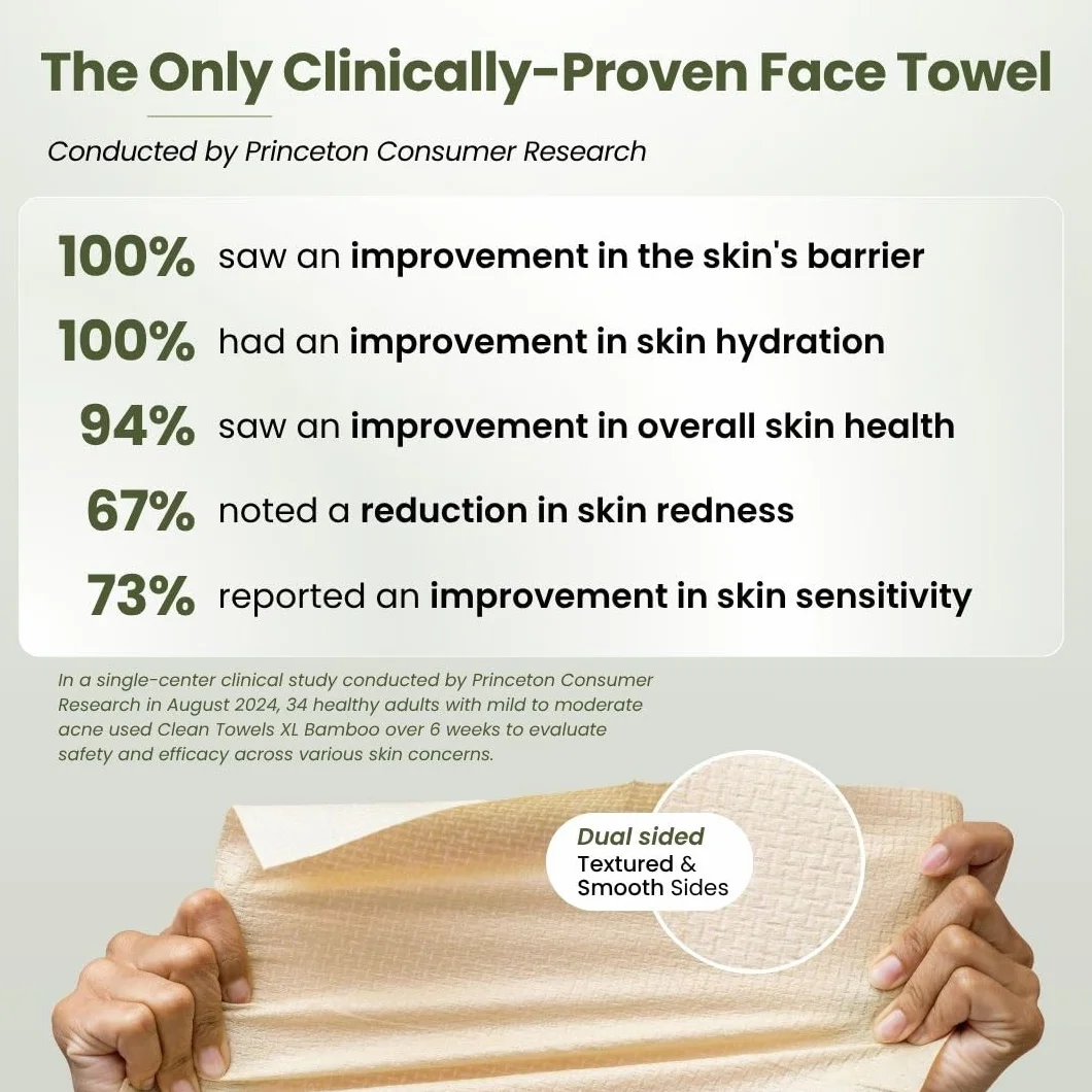 Clean Skin Club Bamboo Viscose Clean Towels XL lingettes visage 100% biosourcées USDA jetables démaquillantes 50 unités