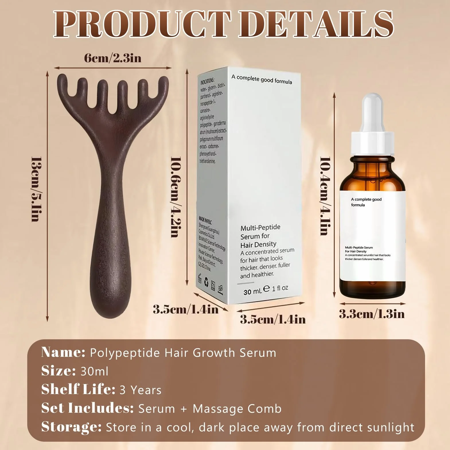 Sérum Multi-Peptide pour la Densité Capillaire, Sérum de Croissance des Cheveux, 30 ml
