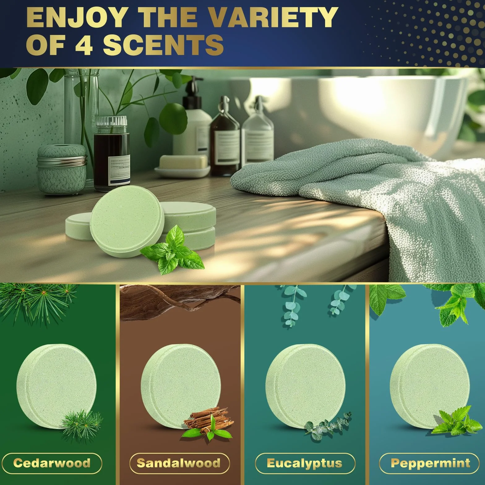 Qivatex Boules Effervescentes Parfumées pour Douche, 8 Pièces, Pamplemousse, Pastèque, Vanille, Menthe, Citron, Romarin, Lavande