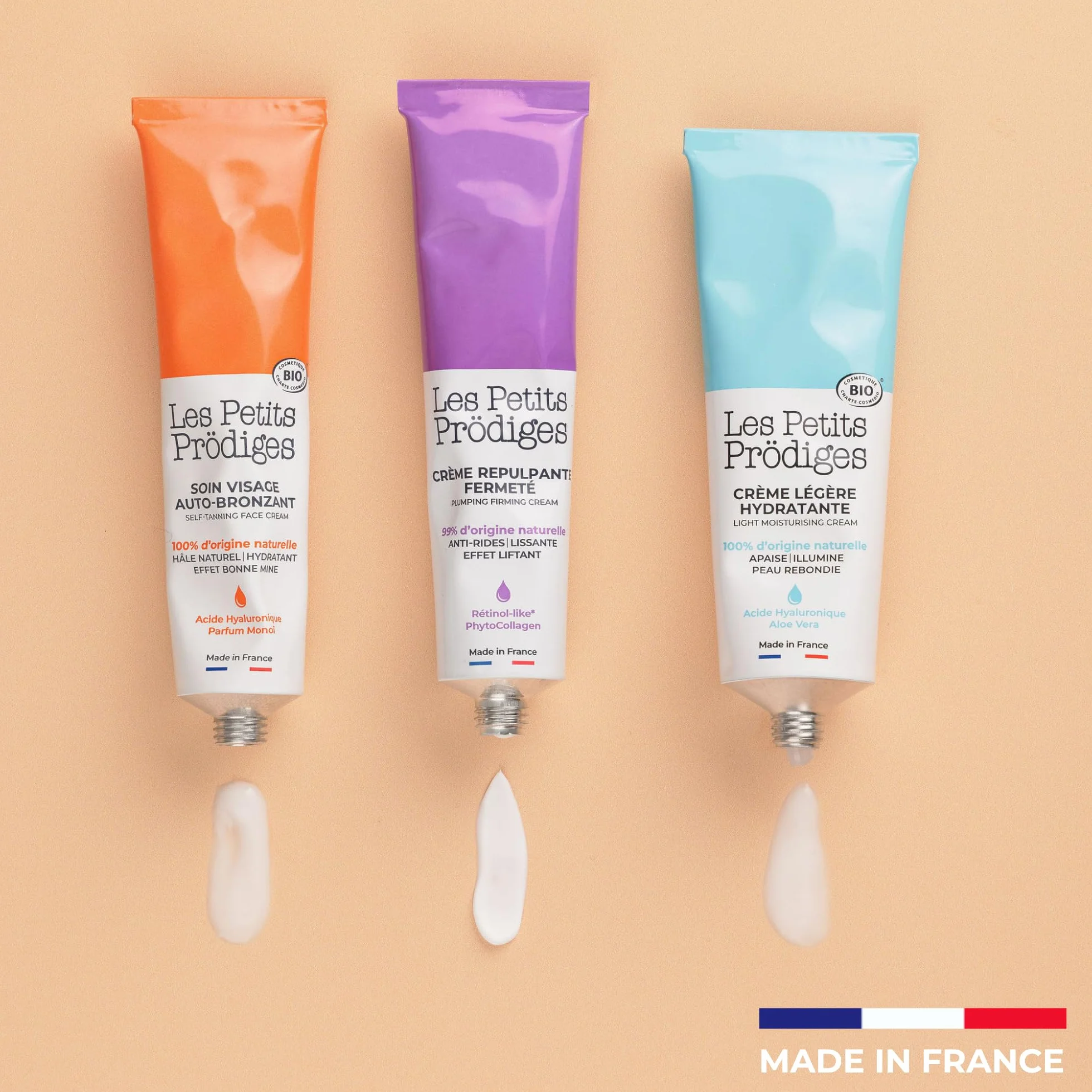 LES PETITS PRODIGES Auto bronzant Soin Visage Hydratant - Hâle Progressif et Durable sans Soleil - Senteur Monoï 100% d'Origine Naturelle, Certifié Bio, Emballage recyclable -Fabriqué en France - 40ml