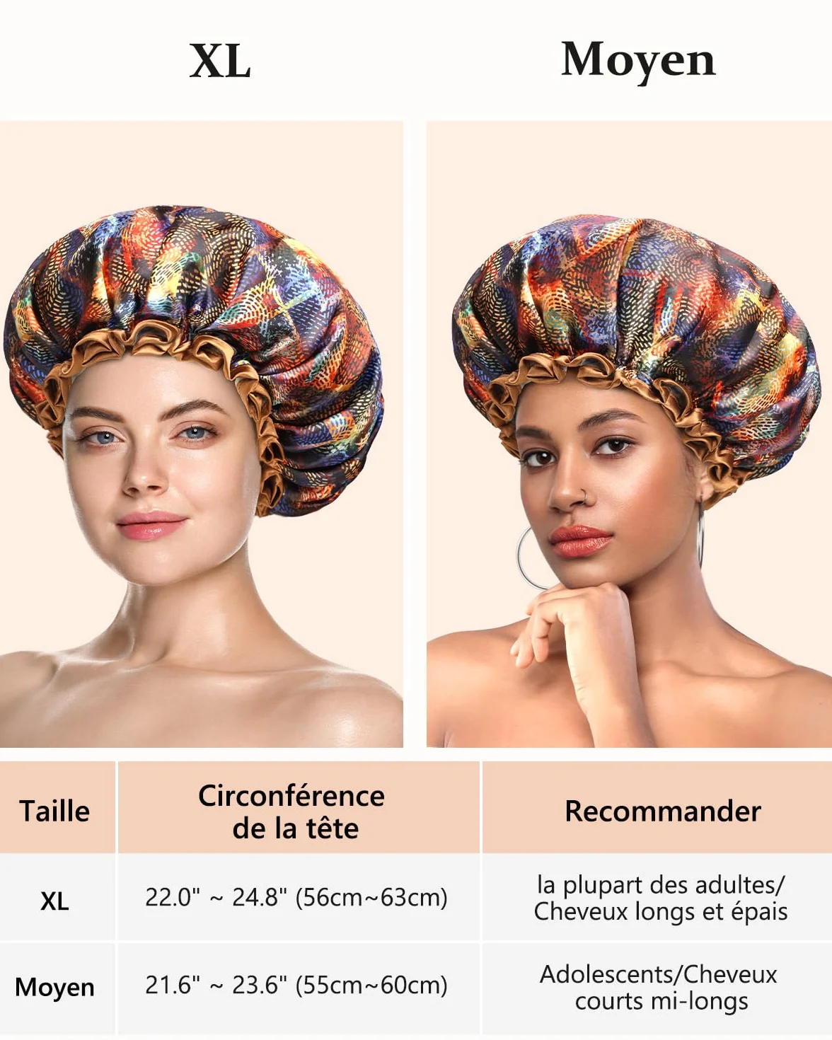 Bonnet de Douche Imperméable Réutilisable pour Femmes Cheveux Épais, Réglable, 2 Pièces
