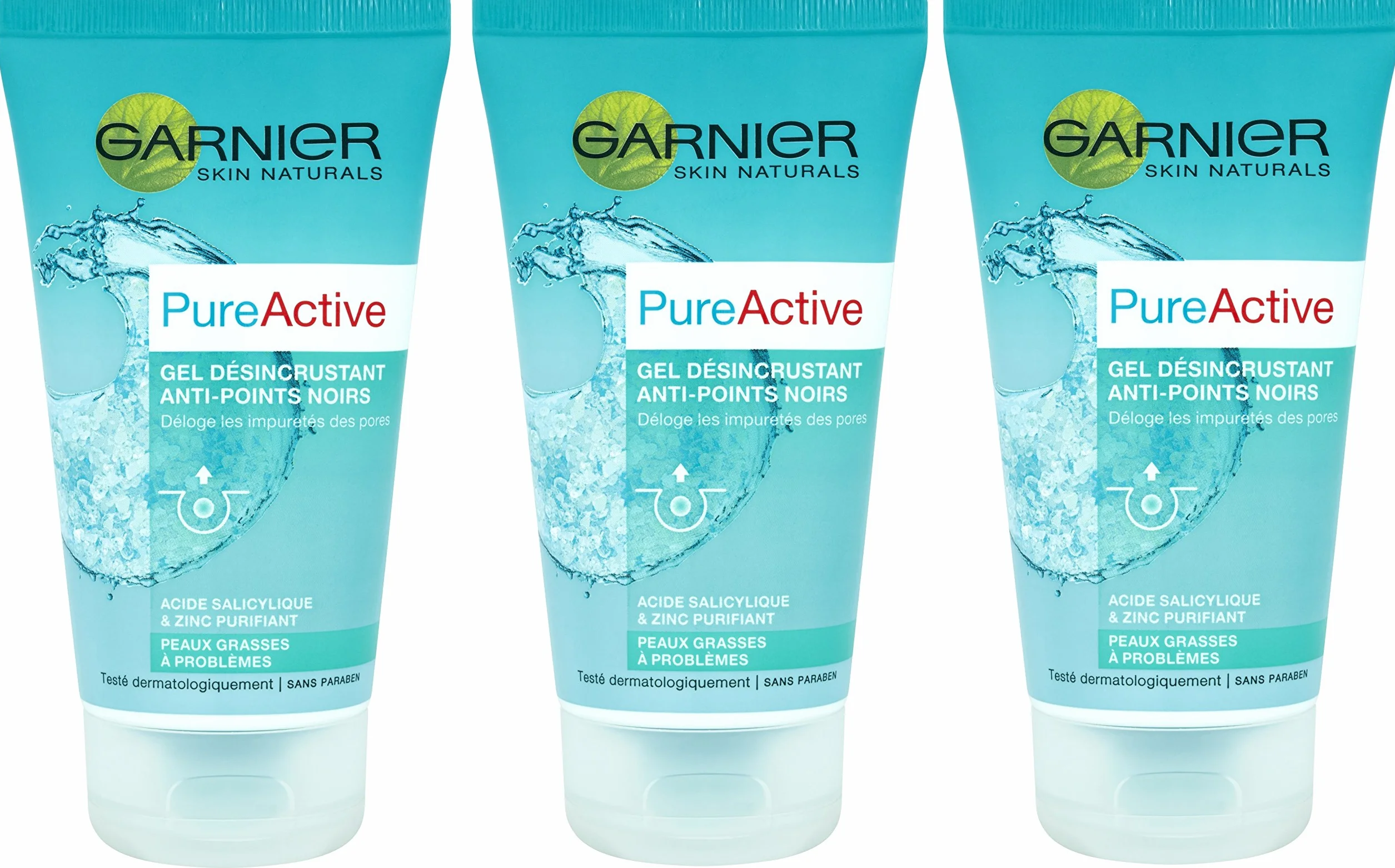 Garnier Pure Active Gel Désincrustant Anti-points Noirs 150 ml - Lot de 3
