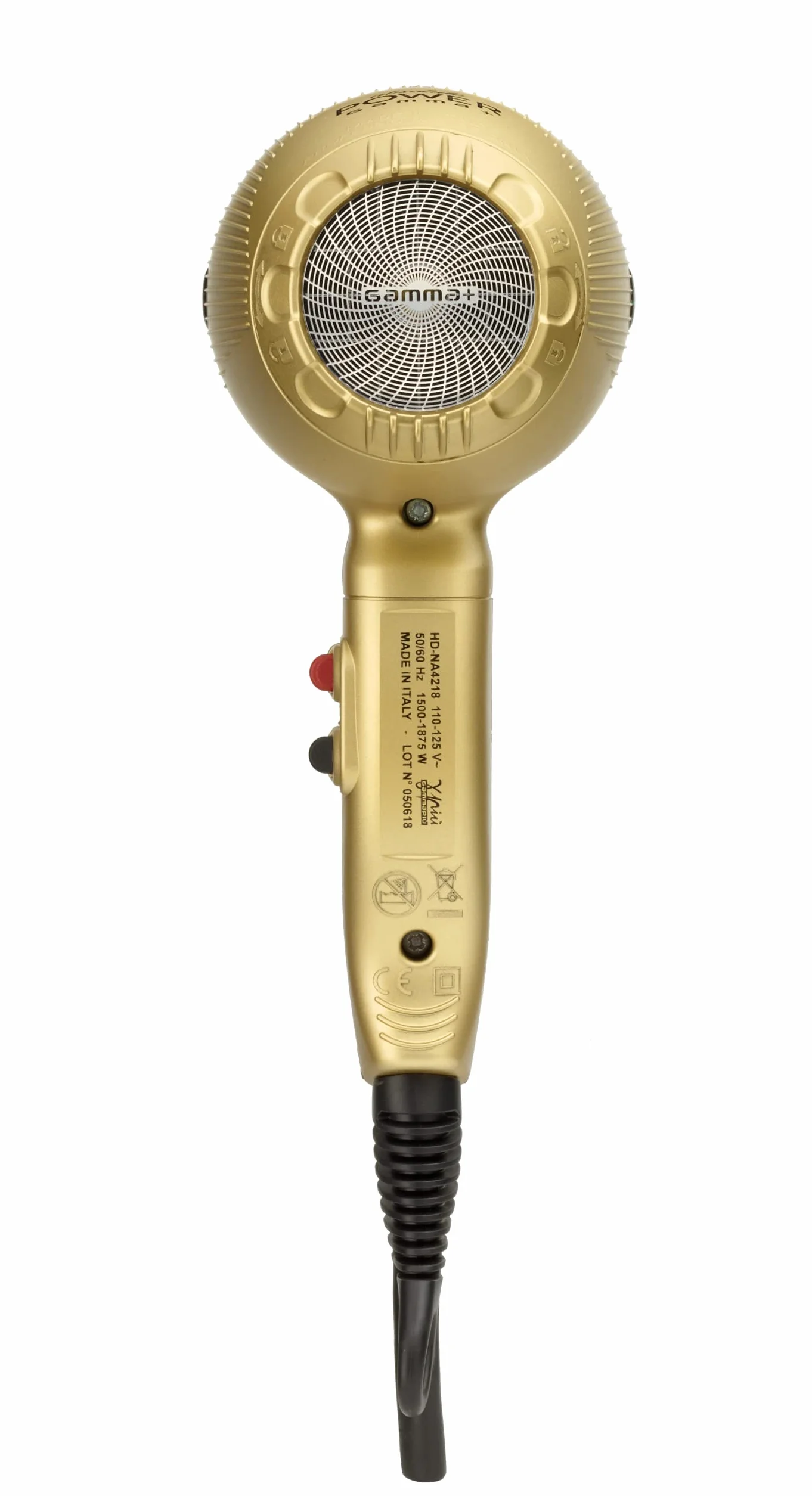 GAMMAPIU' Sèche-cheveux professionnel Barber Phon Gold Or, générateur ionique, sèche-cheveux pour barbe et moustache, léger, puissant, Fon technologie ionique, grille enduite de tourmaline, W