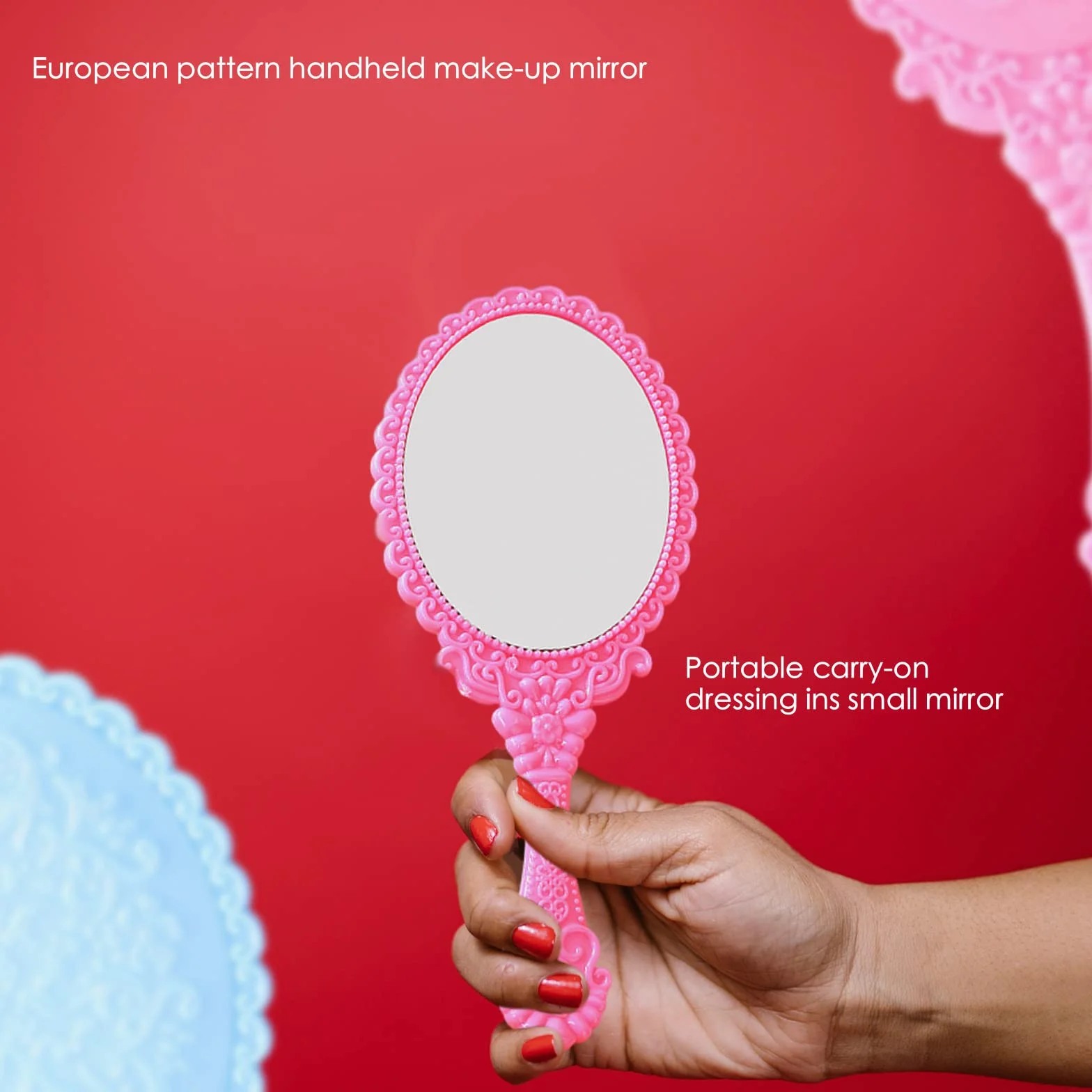 Miroir Coiffeur Petit Miroir Main Ovale avec Poignée Cosmétique Rose Vert Bleu