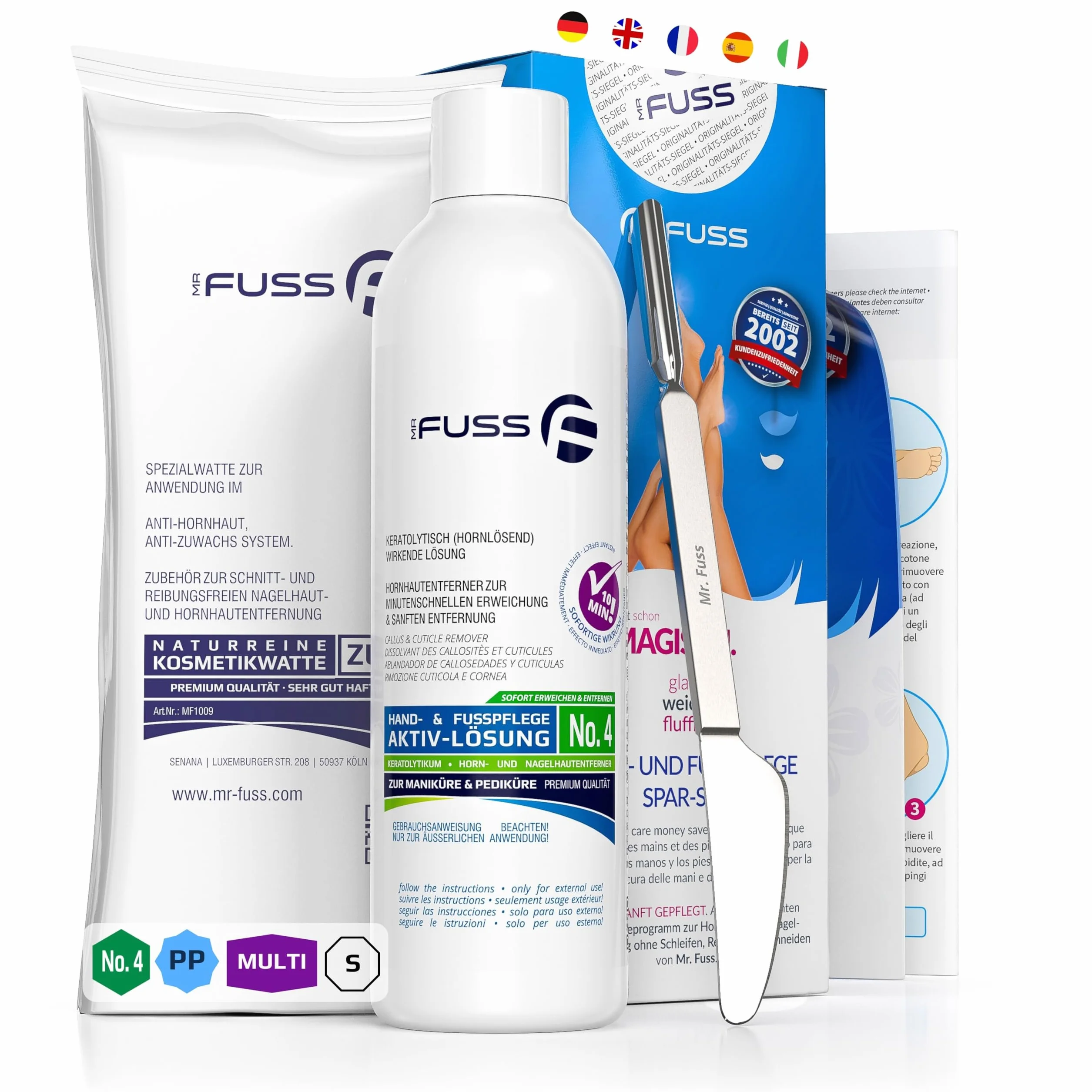 Mr. Fuss Solution No. 4 pour enlever la callosité 250ml Plus Pack Multi adoucissement rapide