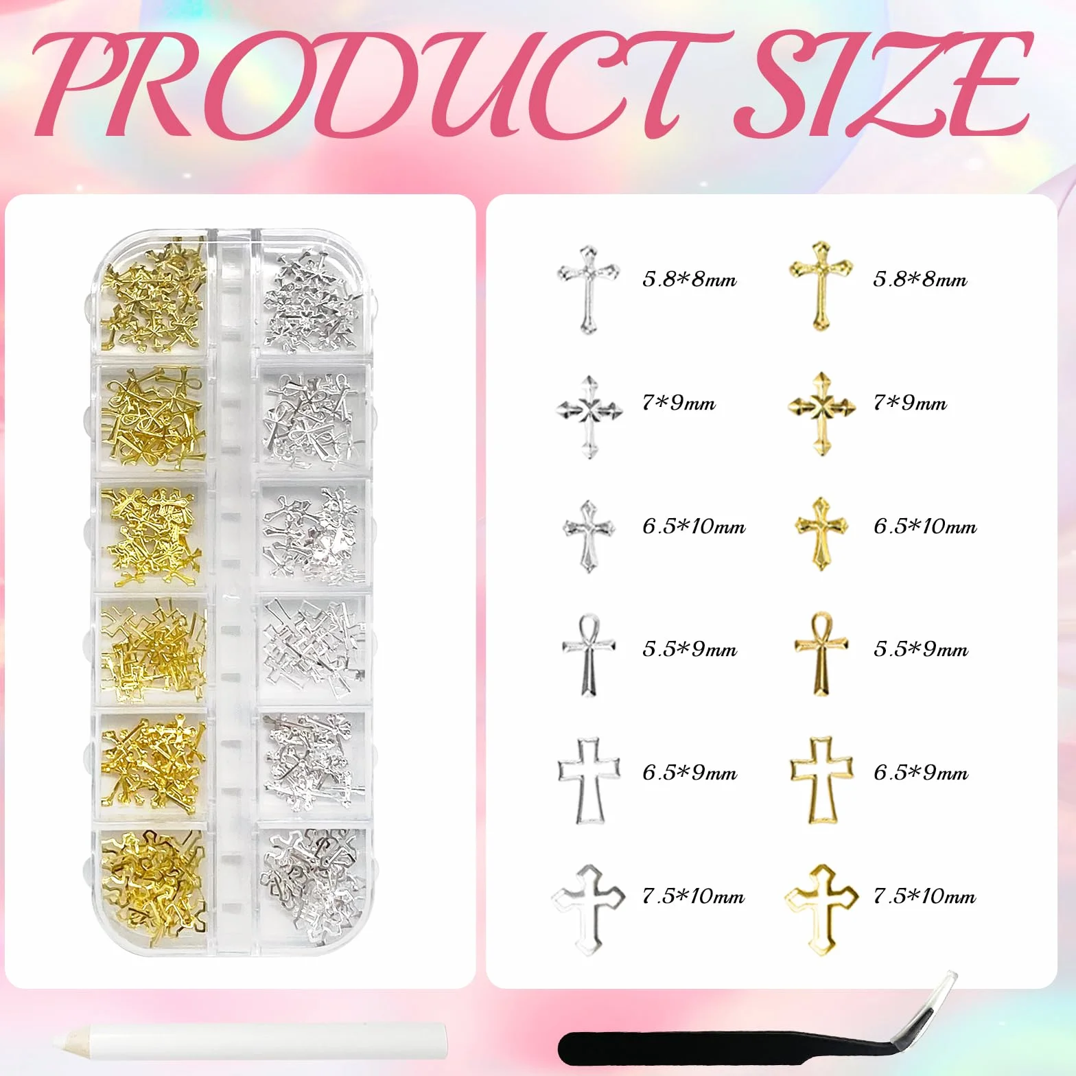 Breloques 3D croix dorée argentée métal accessoires manucure décorations ongles style punk rétro