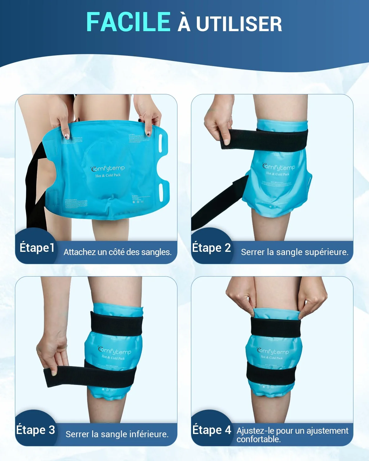 Comfytemp Poche de Glace pour Genou Réutilisable, Thérapie Chaud et Froid pour Chirurgie Remplacement Genou, Soulager Douleur