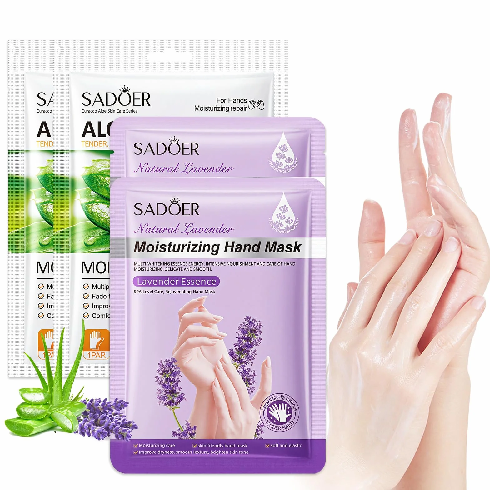 Gants Hydratants Masque De Main 4 Paires Lavande Aloe Vera Peau Sèche