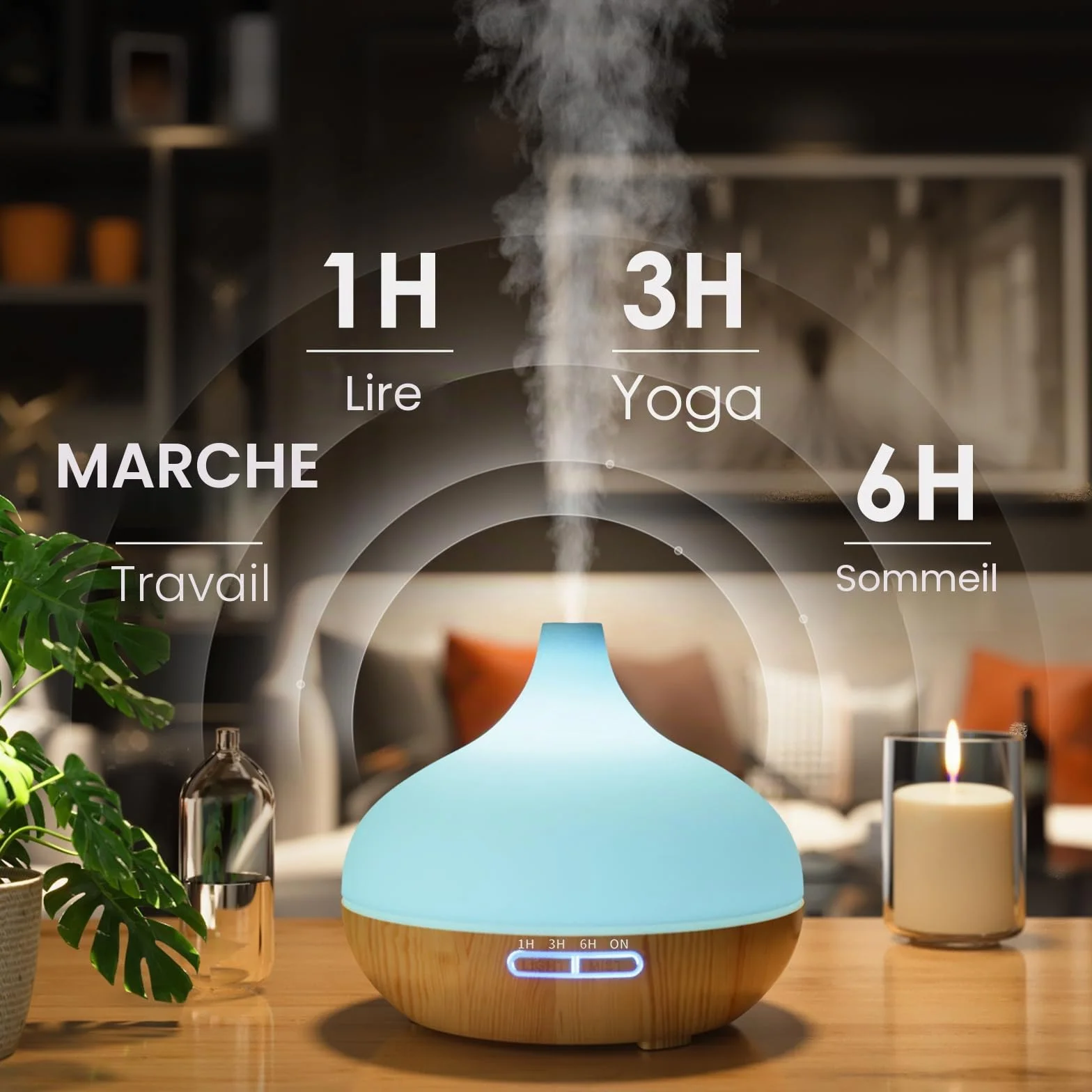 Diffuseur d'Huiles Essentielles 500 ML Télécommande 14 Couleurs LED 4 Réglages de Minuterie