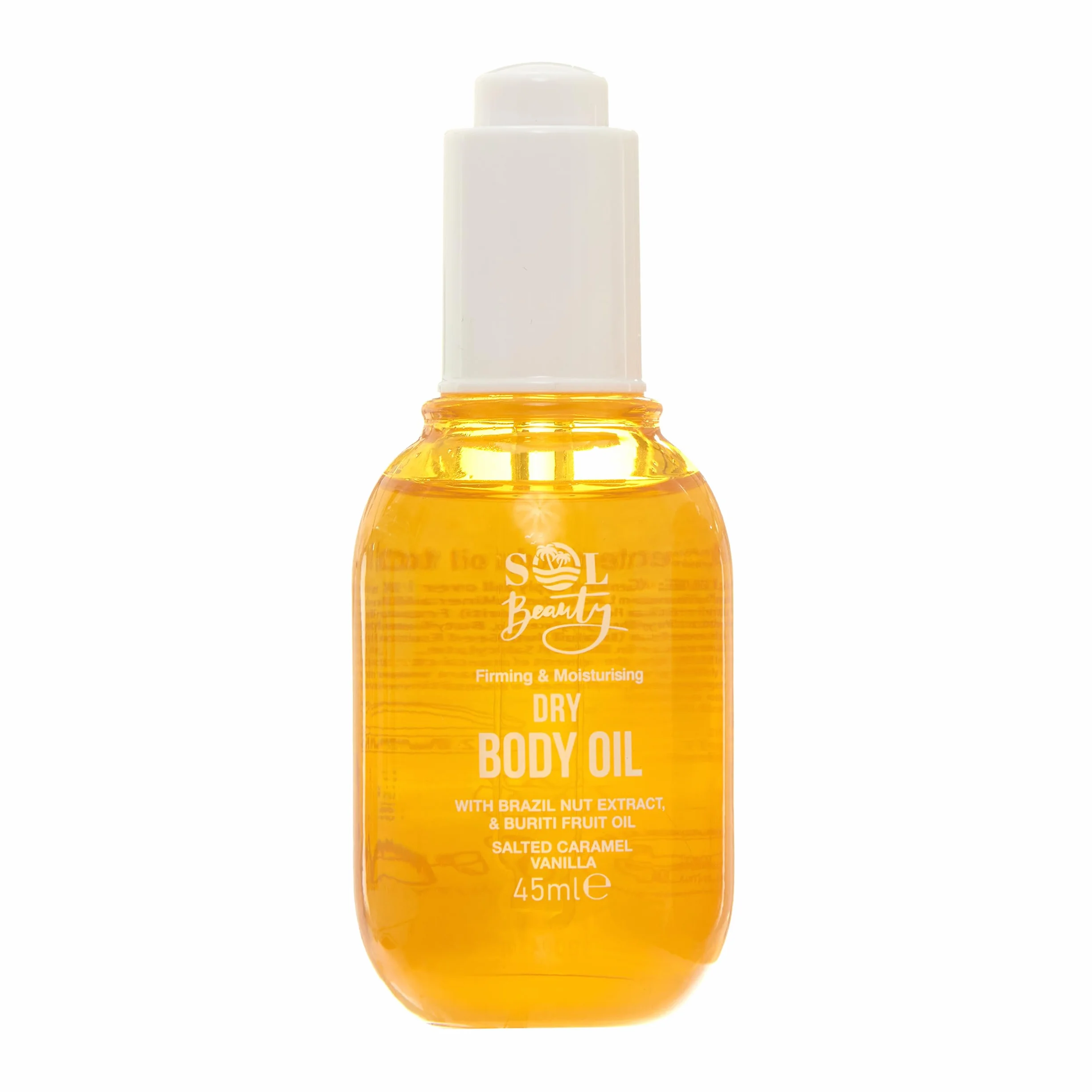 Huile Corps Séchante Parfum Caramel Vanille Extrait Noix du Brésil Huile Fruit Buriti Raffermir Hydrater Peau Hydratant Léger Vegan 45ml