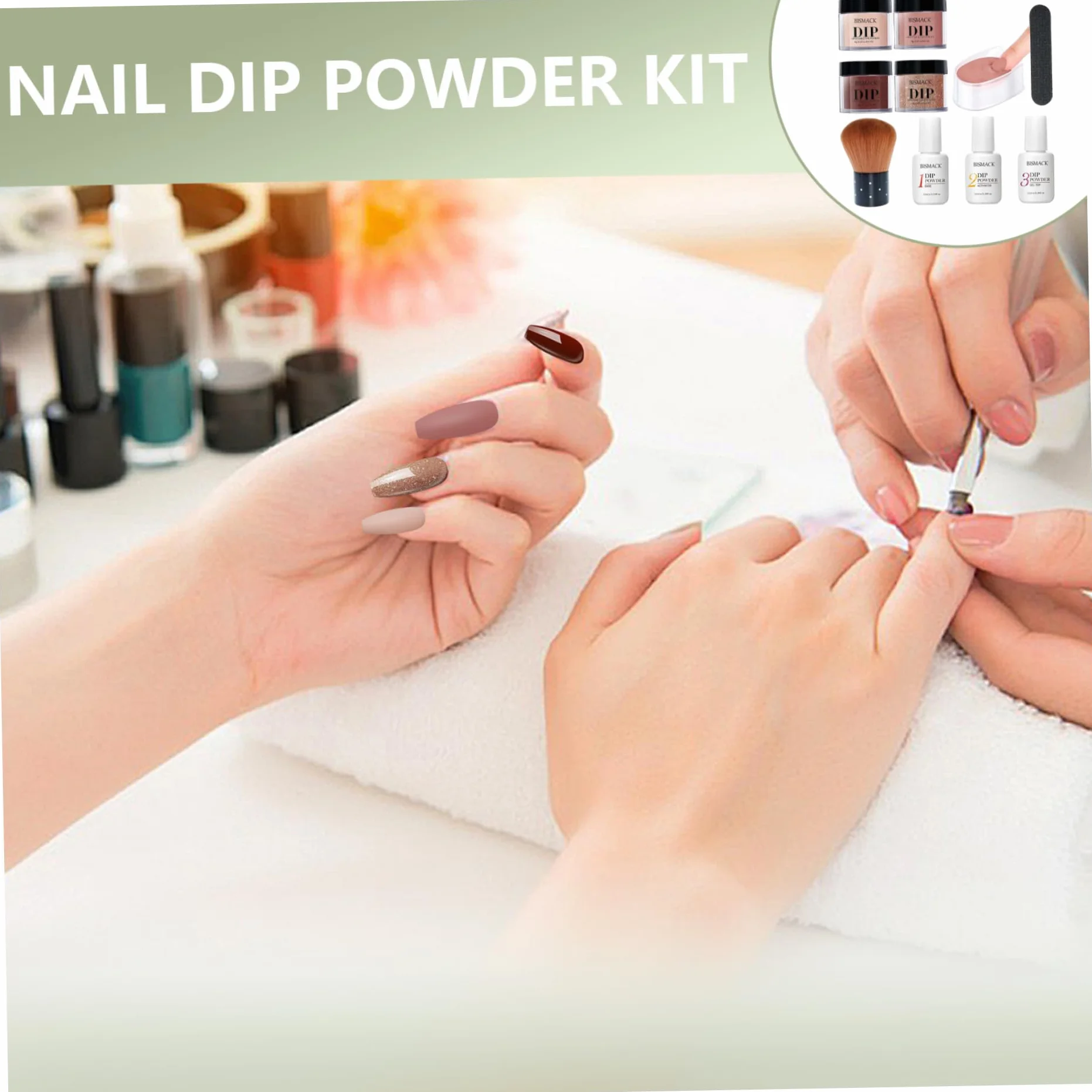 Kit de poudre de trempage pour ongles 10 pièces 4 couleurs avec activateur base/couche finition marron