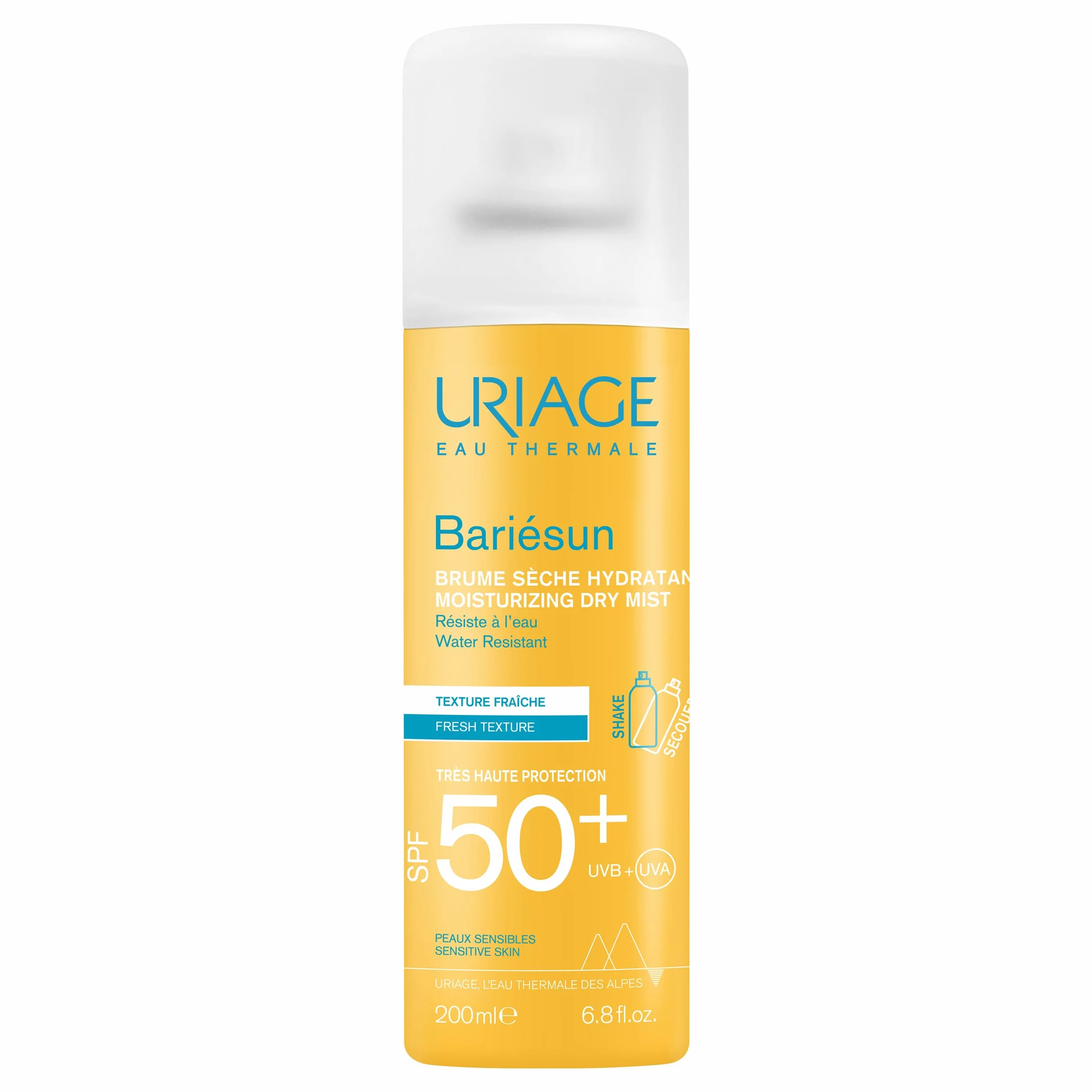 Uriage Bariesun Brume Solaire Sèche Hydratante SPF50+ - Haute Protection UVA/UVB & Lumière Bleue - Spray Corps Facile à Appliquer - Résistant à l'Eau - Effet Léger, Frais - Peaux Sensibles - 200ml