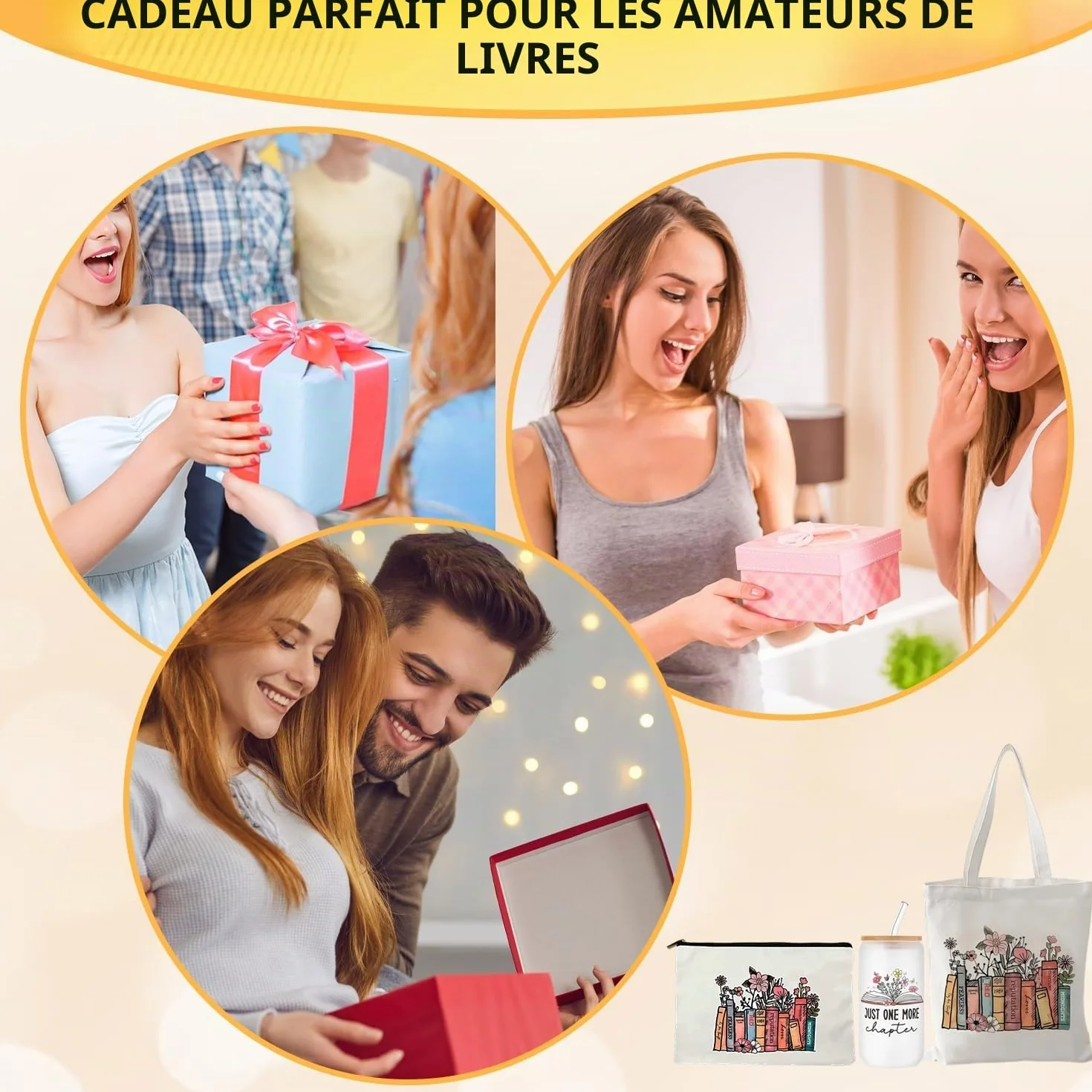Onperpoe Cadeau d'anniversaire pour les amateurs de livres avec sacs fourre-tout, sacs cosmétiques, bouteilles en verre, bibliothécaire, bibliothécaire, cadeau pour lecteurs, enseignants, étudiants