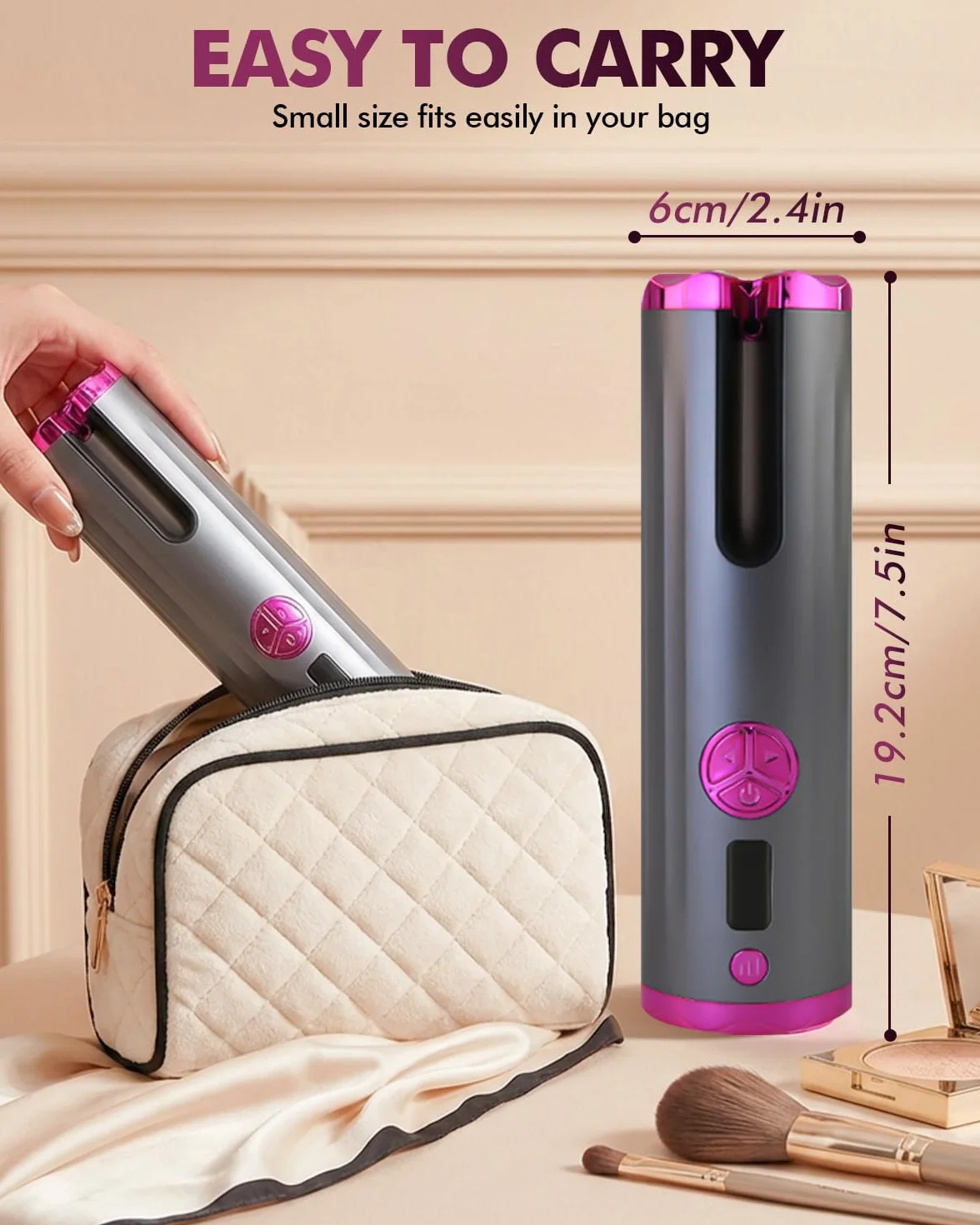 Fer a Boucler Cheveux Automatique Sans Fil Fer a Friser 5200mAh USB Rechargeable a Friser avec 6 Réglages de Température & Minuteur, Boucleur Anti-Brûlure Chauffage Rapide pour Cheveux Longs Courts