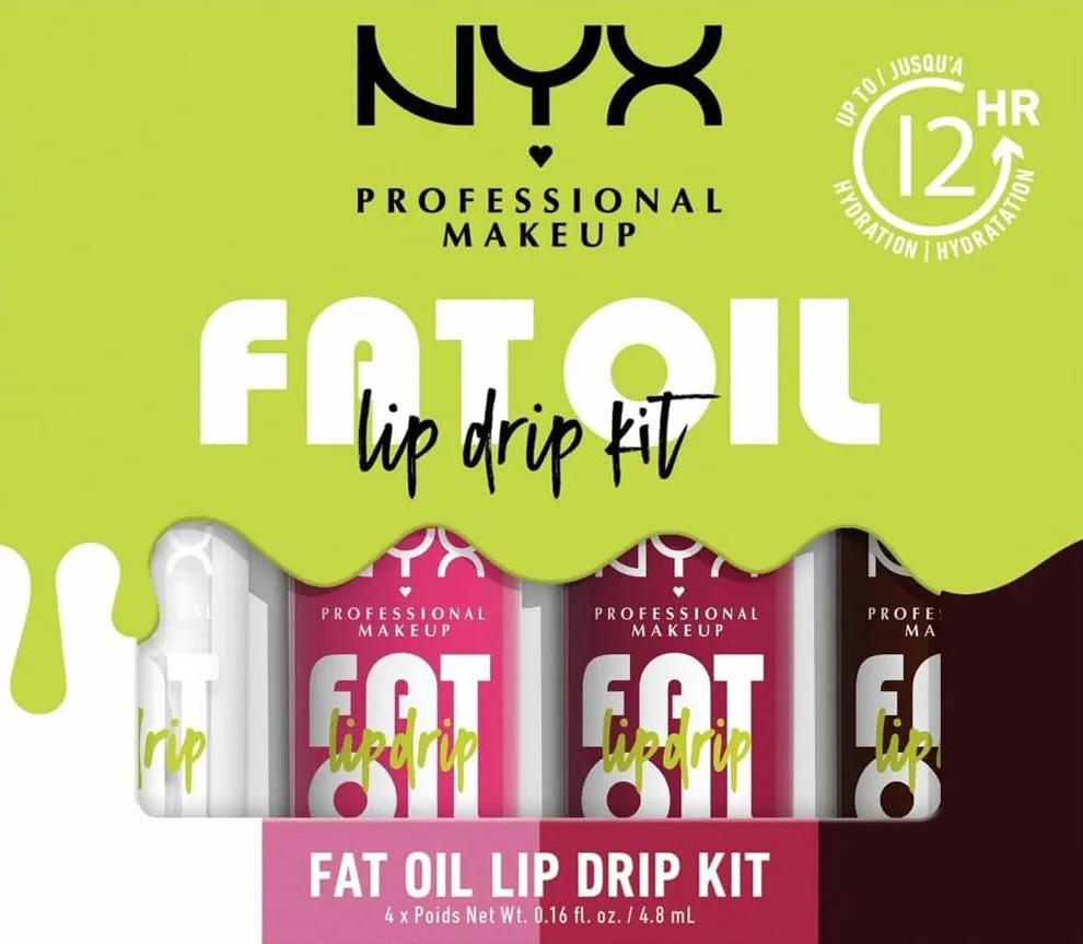 NYX Professional Makeup, Coffret de 4 Huiles à Lèvres Teintées Hydratantes, Formule Vegan, Applicateur Extra-Large, Teintes : My Main (O1) + Missed Call (02) + Newsfeed (05) + Status Update (08)